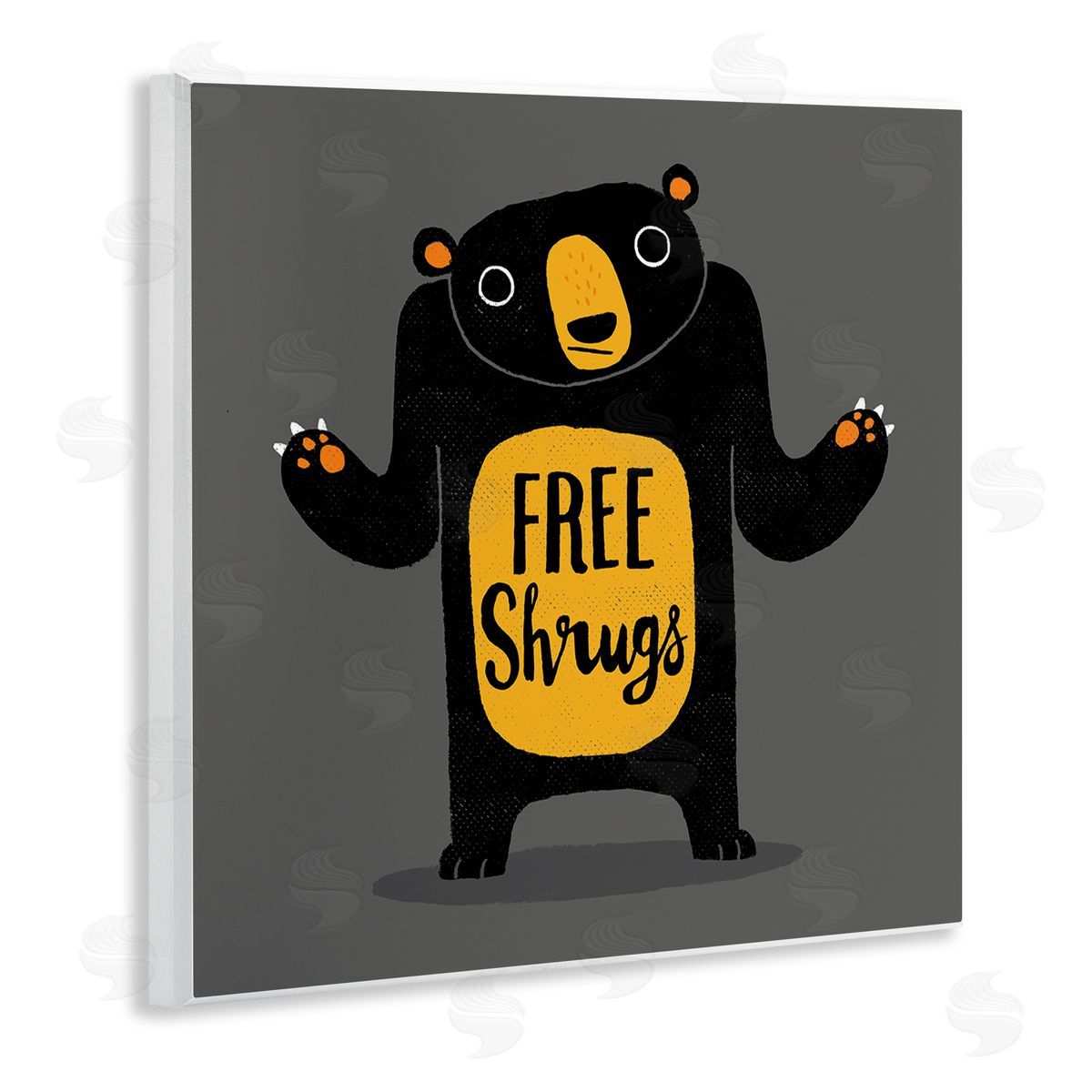 Michael Buxton Free Shrugs Phrase Funny Black Bear Illustration  Wooden Wall Plaque Art Print