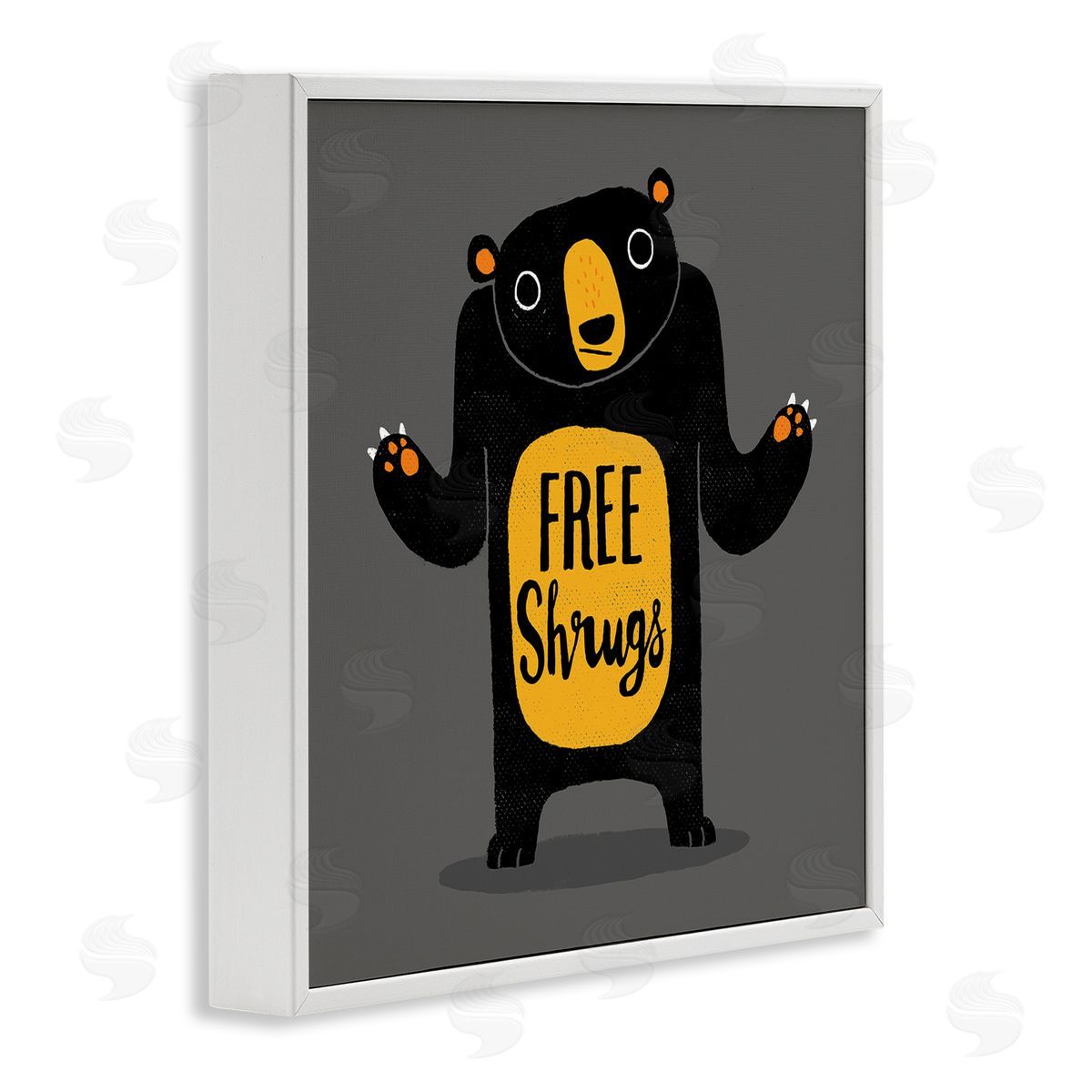Michael Buxton Free Shrugs Phrase Funny Black Bear Illustration  White Framed Glicee Wall Art Print