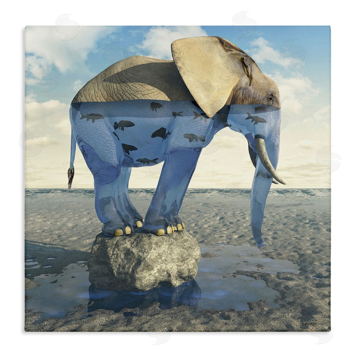stupell industries Cynthia Decker | Surreal Elephant Pond Water Rock Fish Pattern Wall Art