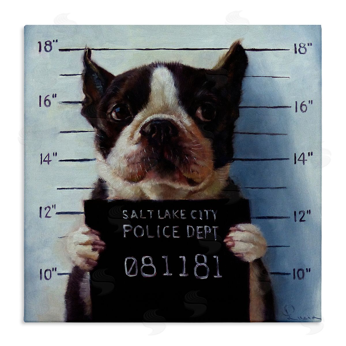 Boston Terrier Jail Convicted Mugshot Canvas Wall Art, Home Decor by Lucia Heffernan