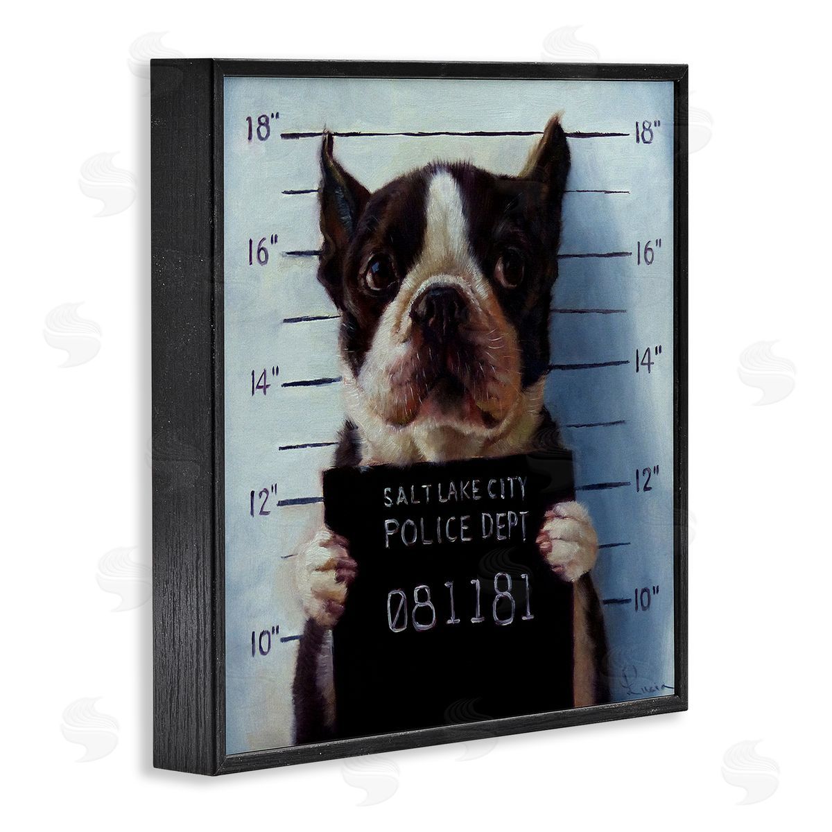 Boston Terrier Jail Convicted Mugshot Black Frame Print Wall Art, Home Decor by Lucia Heffernan
