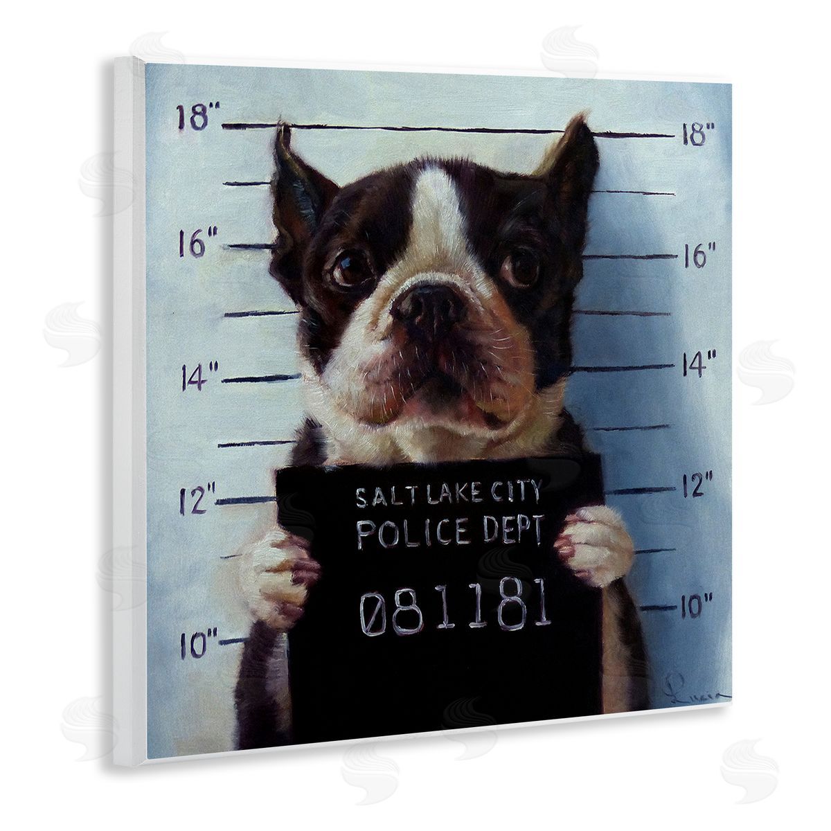 Boston Terrier Jail Convicted Mugshot Wood Plaque Wall Art, Home Decor by Lucia Heffernan