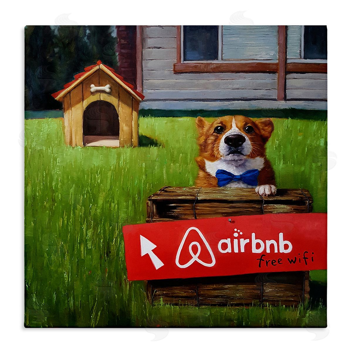 Lucia Heffernan Doghouse Rental Funny Bowtie Corgi Puppy  Stretched Canvas Wall Art Print