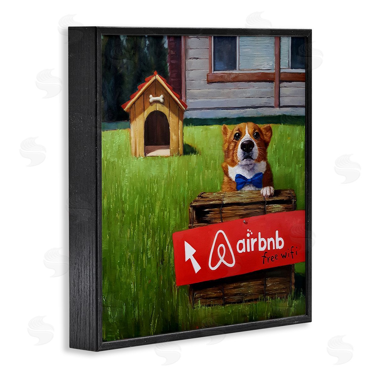 Lucia Heffernan Doghouse Rental Funny Bowtie Corgi Puppy  Black Framed Glicee Wall Art Print