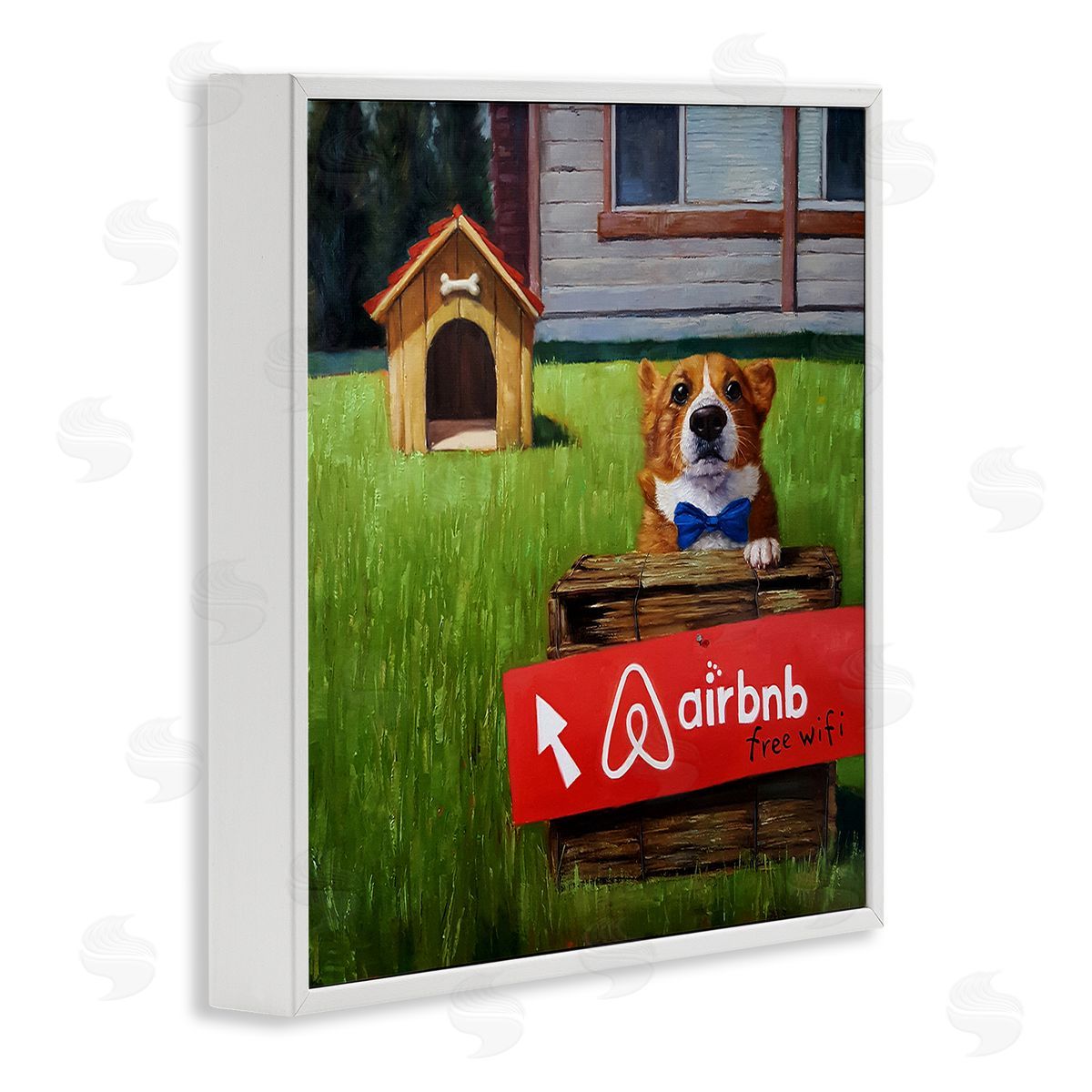 Lucia Heffernan Doghouse Rental Funny Bowtie Corgi Puppy  White Framed Glicee Wall Art Print