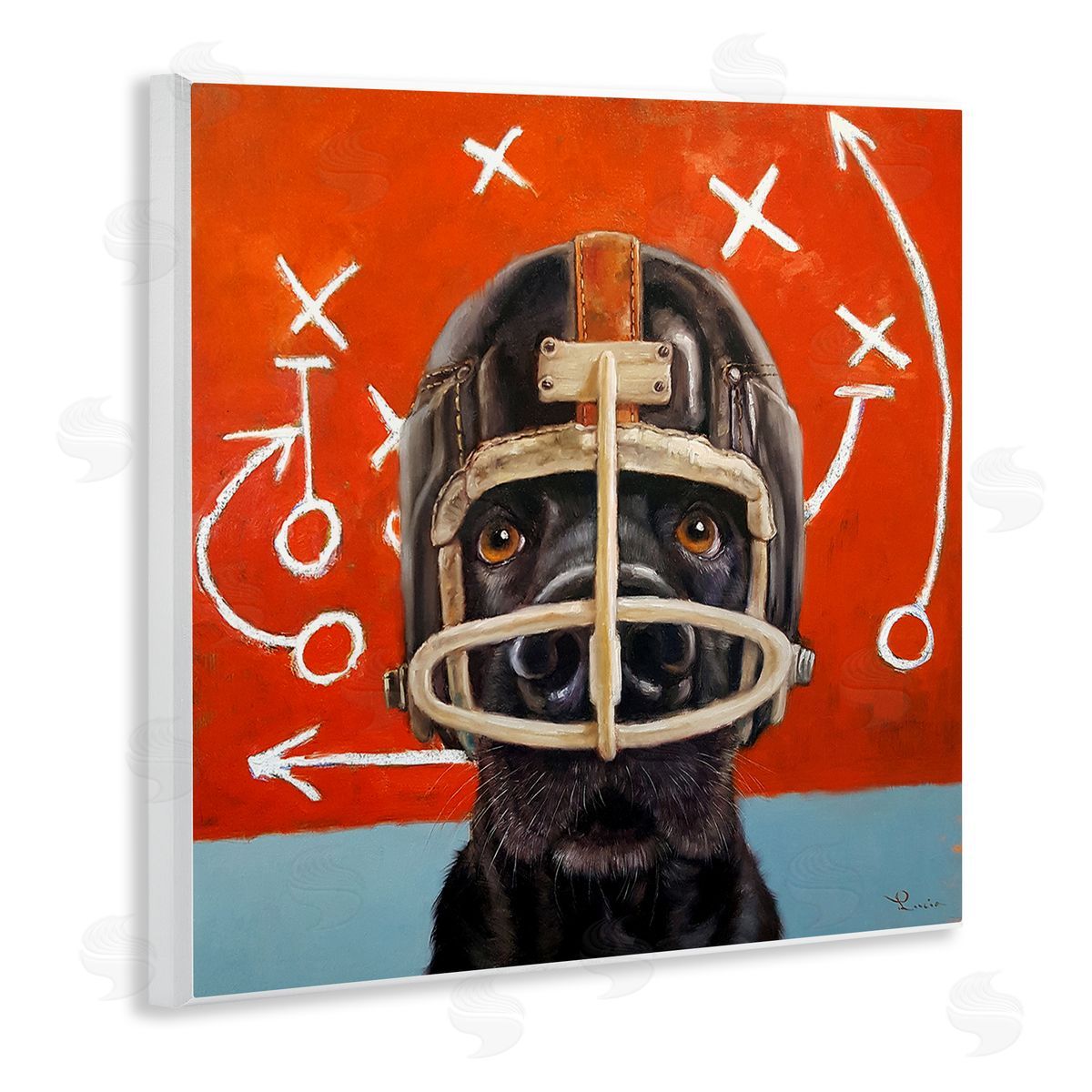 Dog in Football Helmet Sports Plays Wood Plaque Wall Art, Home Decor by Lucia Heffernan