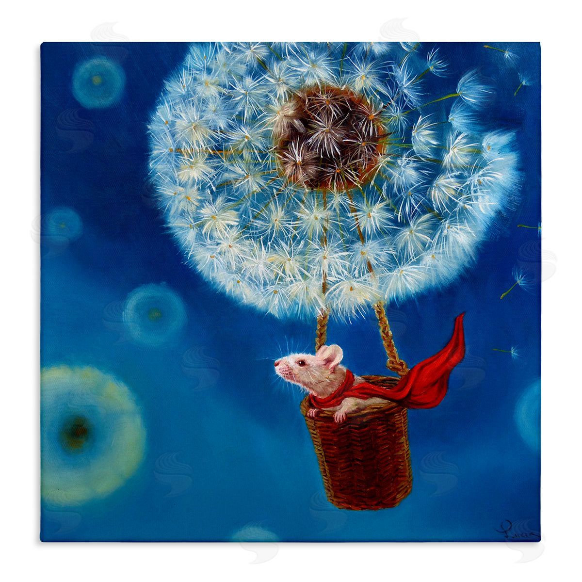 Dandelion Hot Air Balloon Mouse Canvas Wall Art, Home Decor by Lucia Heffernan