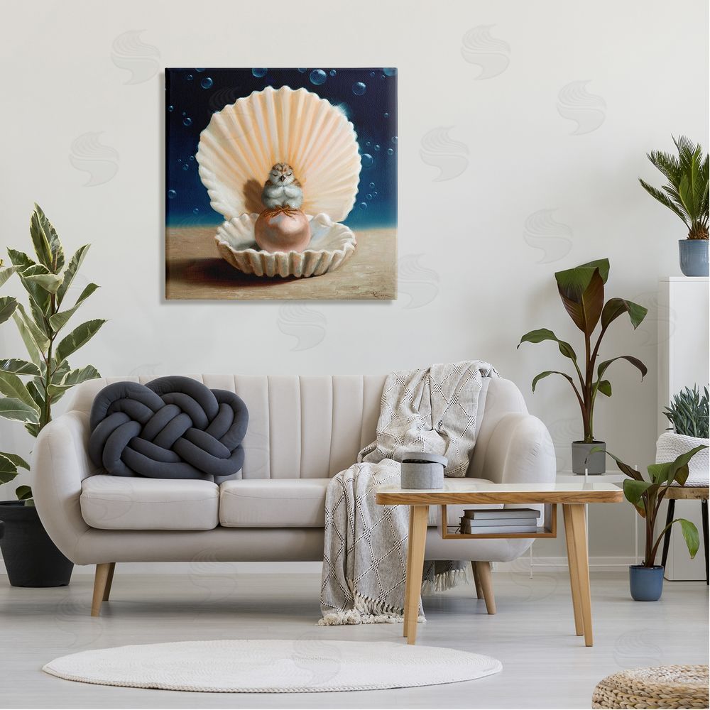 Lucia Heffernan Chick Meditating Clamshell Pearl Underwater Bubbles Canvas Wall Art in Room