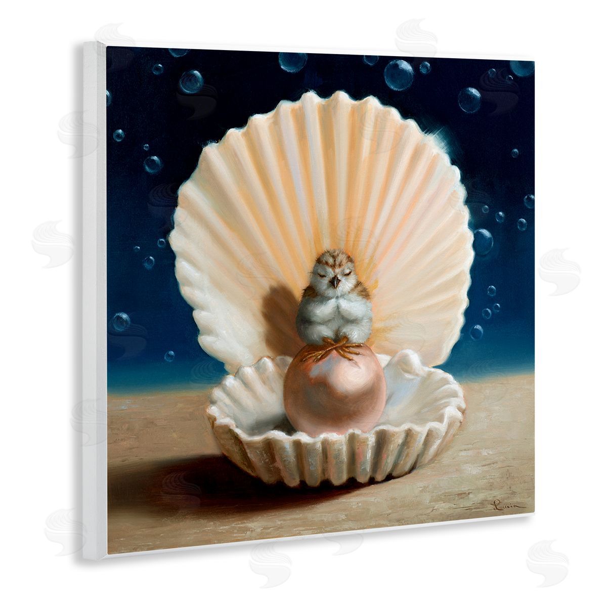 Lucia Heffernan Chick Meditating Clamshell Pearl Underwater Bubbles Wooden Wall Plaque Art Print