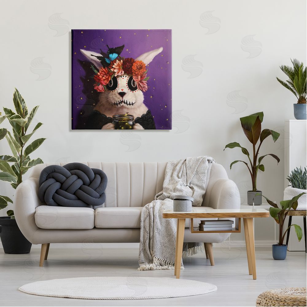 Lucia Heffernan Floral Day Of Dead Face Paint Bunny Butterfly  Canvas Wall Art in Room