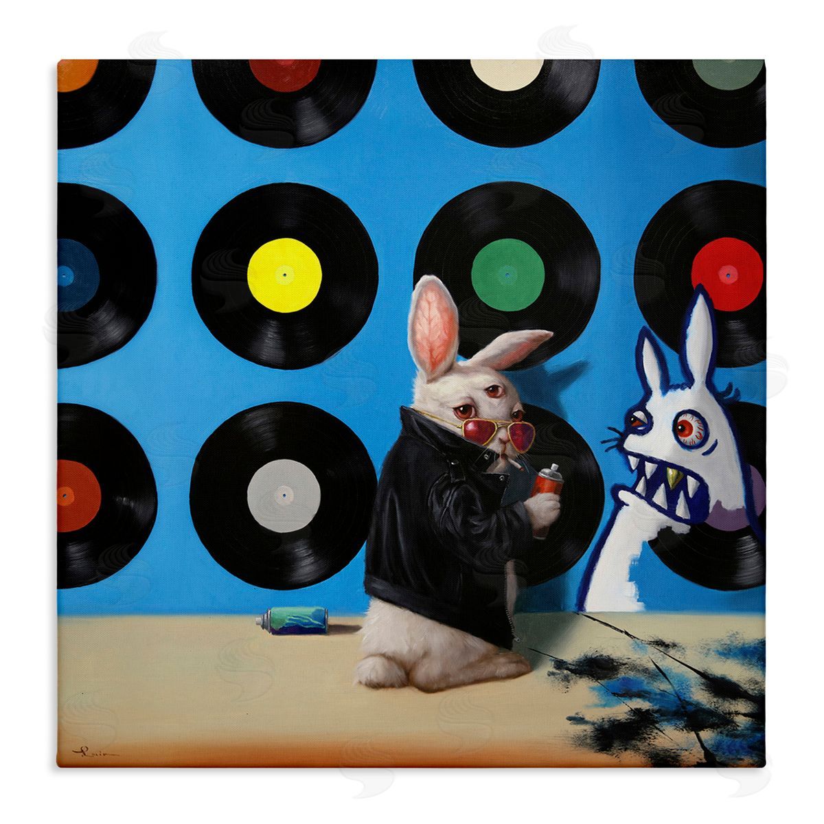 Lucia Heffernan Graffiti Rabbit Third Eye Music Record Pattern  Stretched Canvas Wall Art Print
