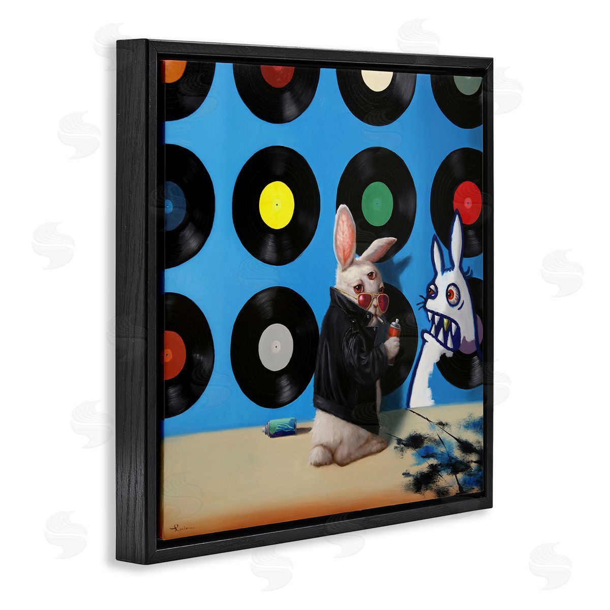 Lucia Heffernan Graffiti Rabbit Third Eye Music Record Pattern  Black Floating Frame Canvas Wall Art Print