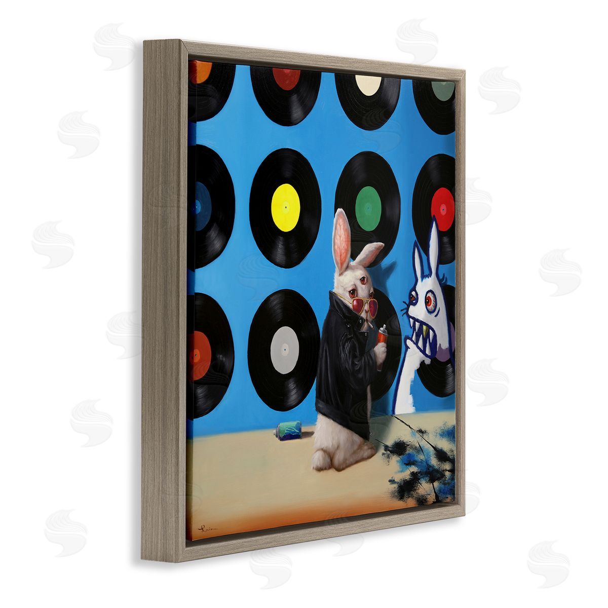 Lucia Heffernan Graffiti Rabbit Third Eye Music Record Pattern  Brown Floating Frame Canvas Wall Art Print