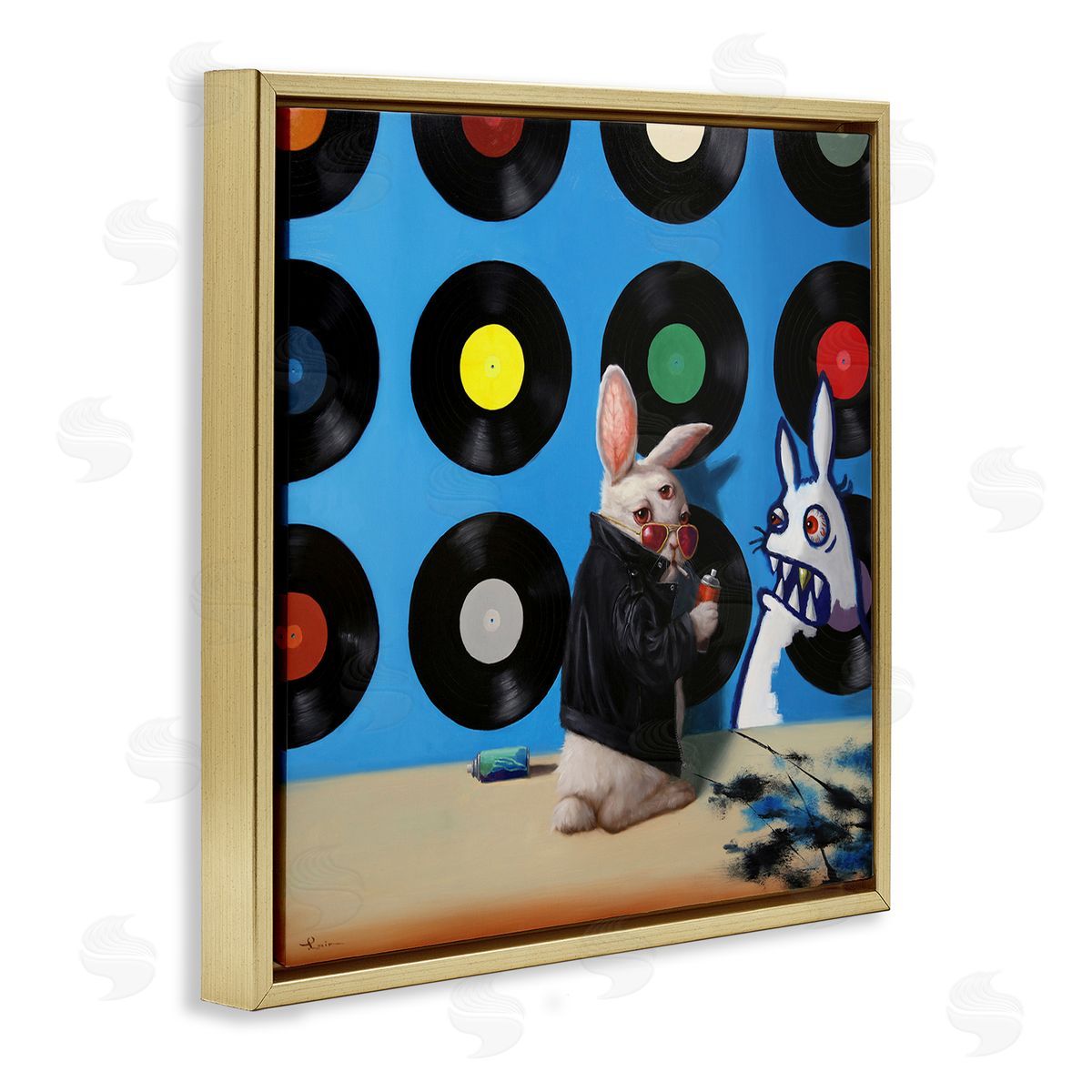 Lucia Heffernan Graffiti Rabbit Third Eye Music Record Pattern  Gold Floating Frame Canvas Wall Art Print