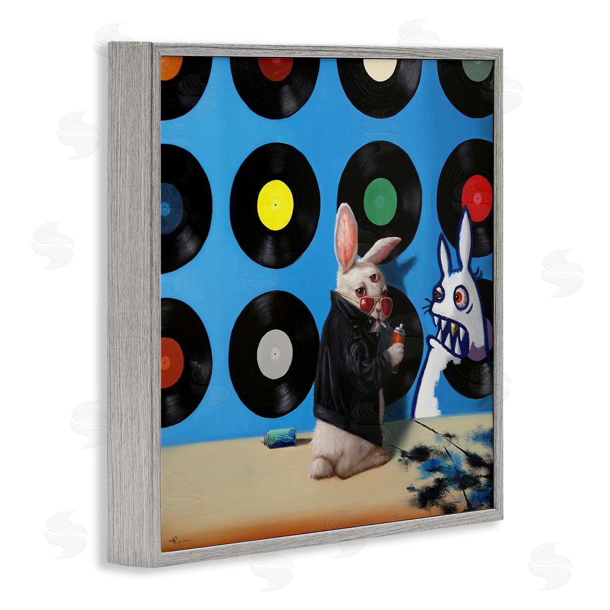 Lucia Heffernan Graffiti Rabbit Third Eye Music Record Pattern  Gray Framed Glicee Wall Art Print