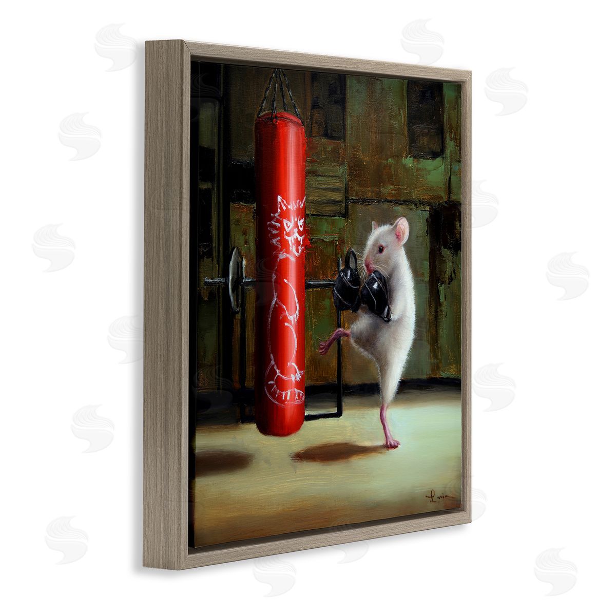 Lucia Heffernan Detailed Mouse Kick Boxing Cat Punching Bag  Brown Floating Frame Canvas Wall Art Print