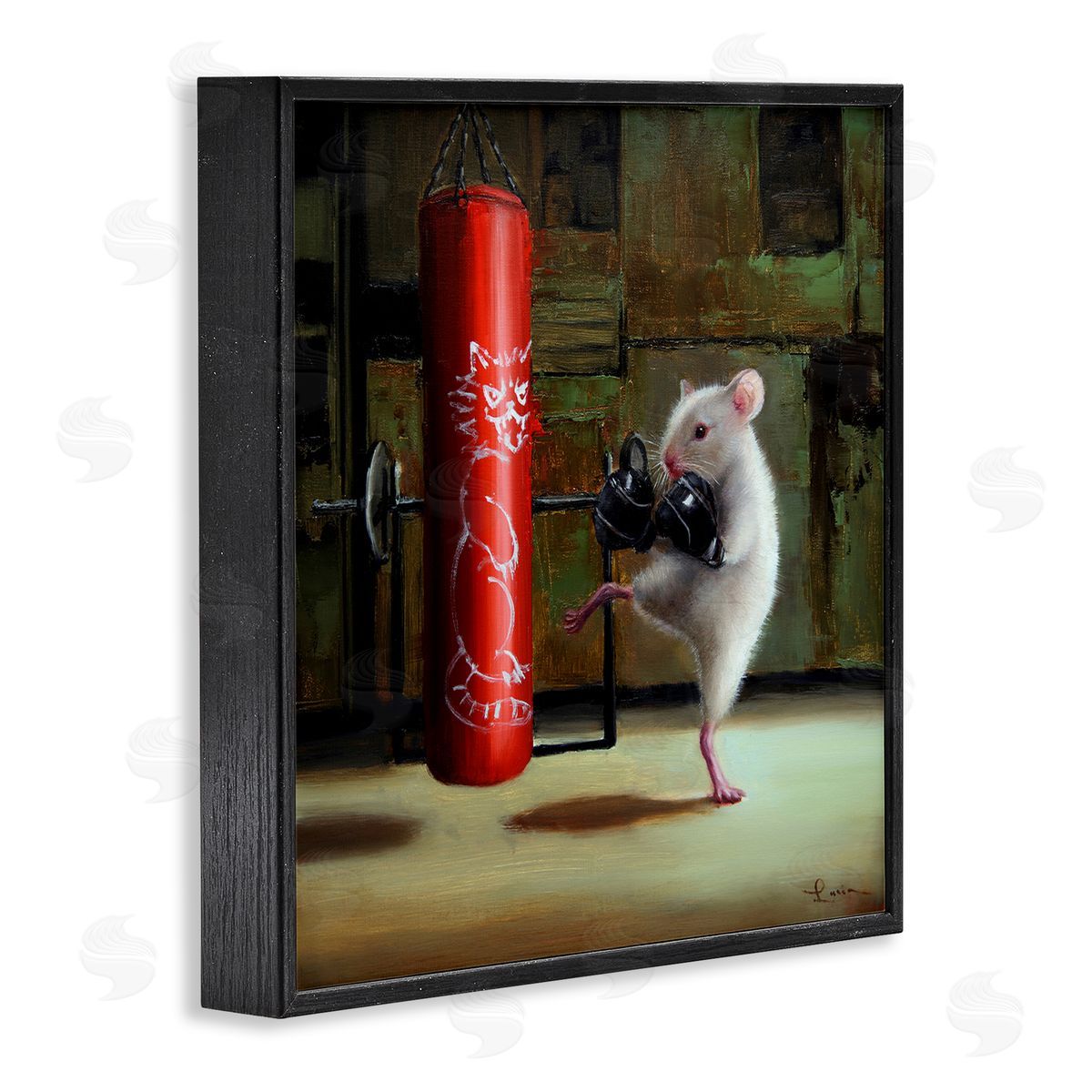 Lucia Heffernan Detailed Mouse Kick Boxing Cat Punching Bag  Black Framed Glicee Wall Art Print