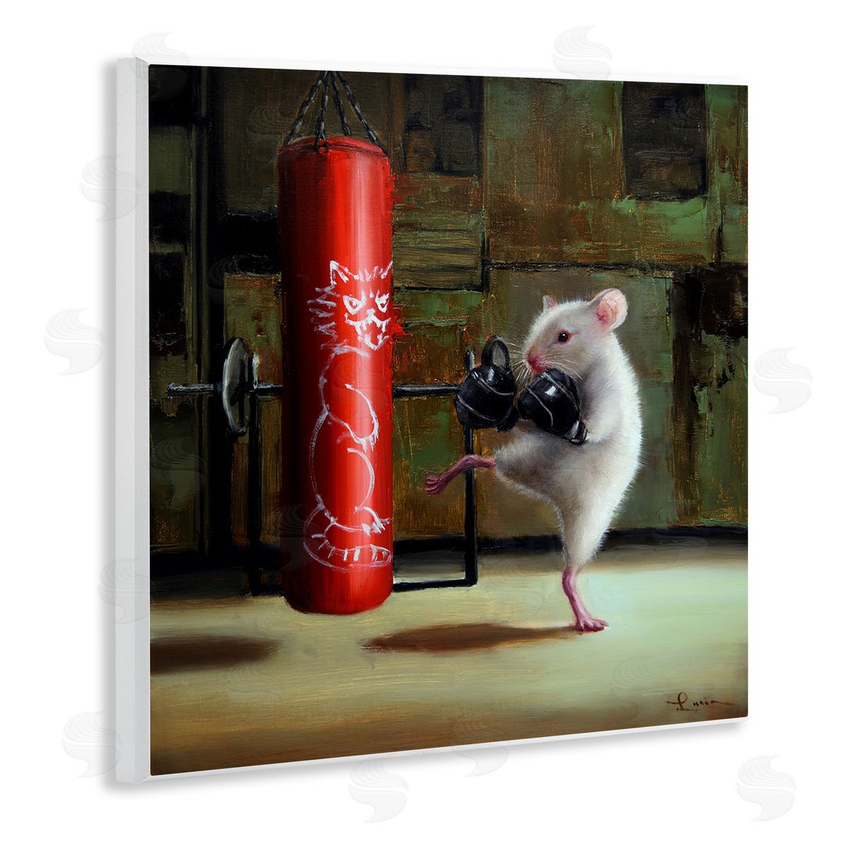Lucia Heffernan Detailed Mouse Kick Boxing Cat Punching Bag  Wooden Wall Plaque Art Print