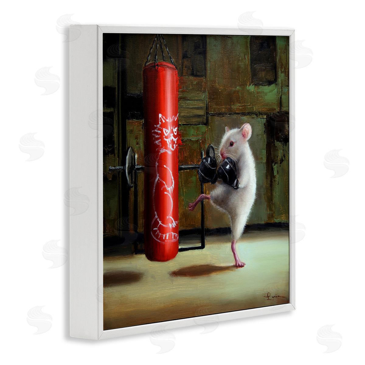 Lucia Heffernan Detailed Mouse Kick Boxing Cat Punching Bag  White Framed Glicee Wall Art Print