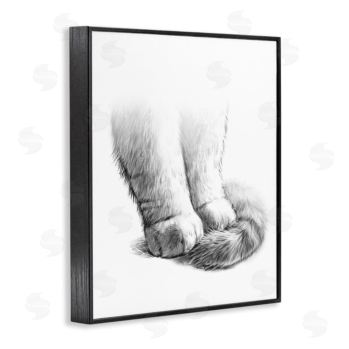 Fluffy Cat Paws & Tail Black Frame Print Wall Art, Home Decor by Ziwei Li