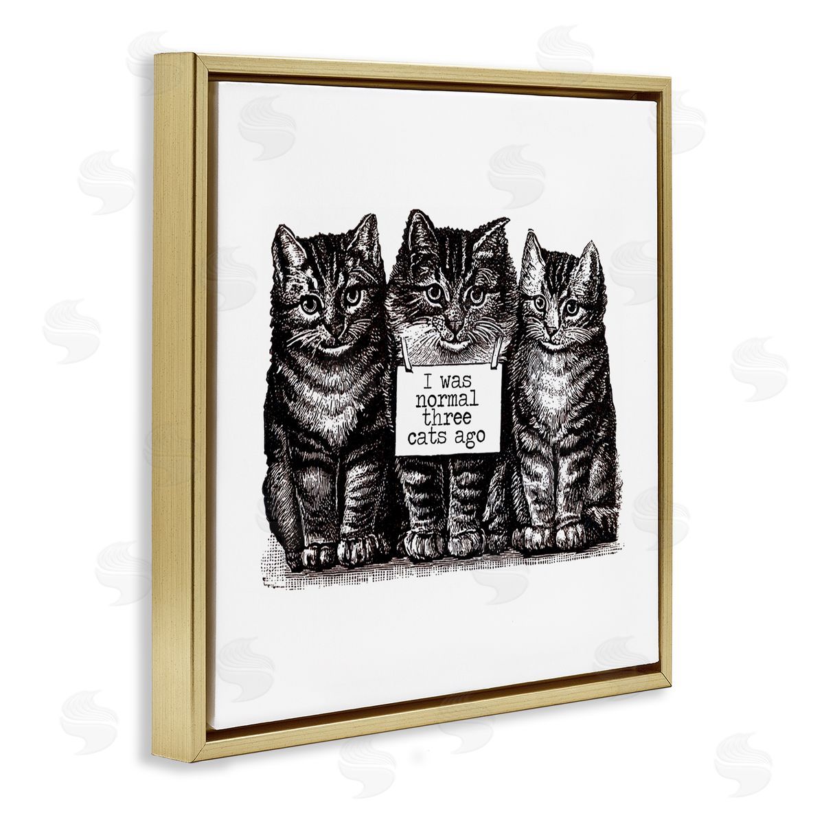Amy Brinkman Normal Three Cats Ago Phrase Monochrome Sign  Gold Floating Frame Canvas Wall Art Print