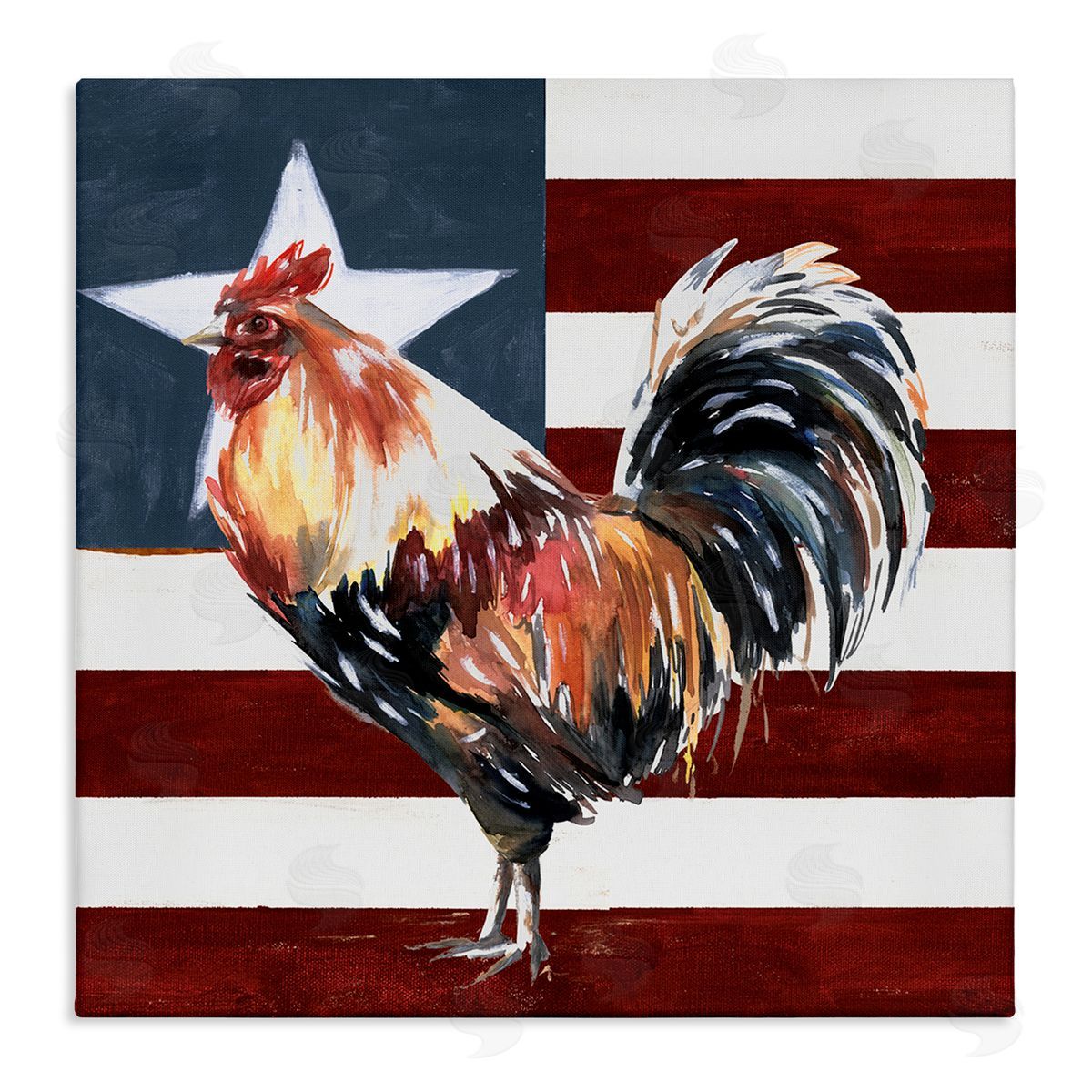 White Ladder Americana Rooster Single Star United States Flag Stretched Canvas Wall Art Print