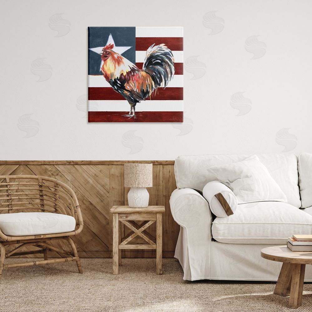 White Ladder Americana Rooster Single Star United States Flag Canvas Wall Art in Room