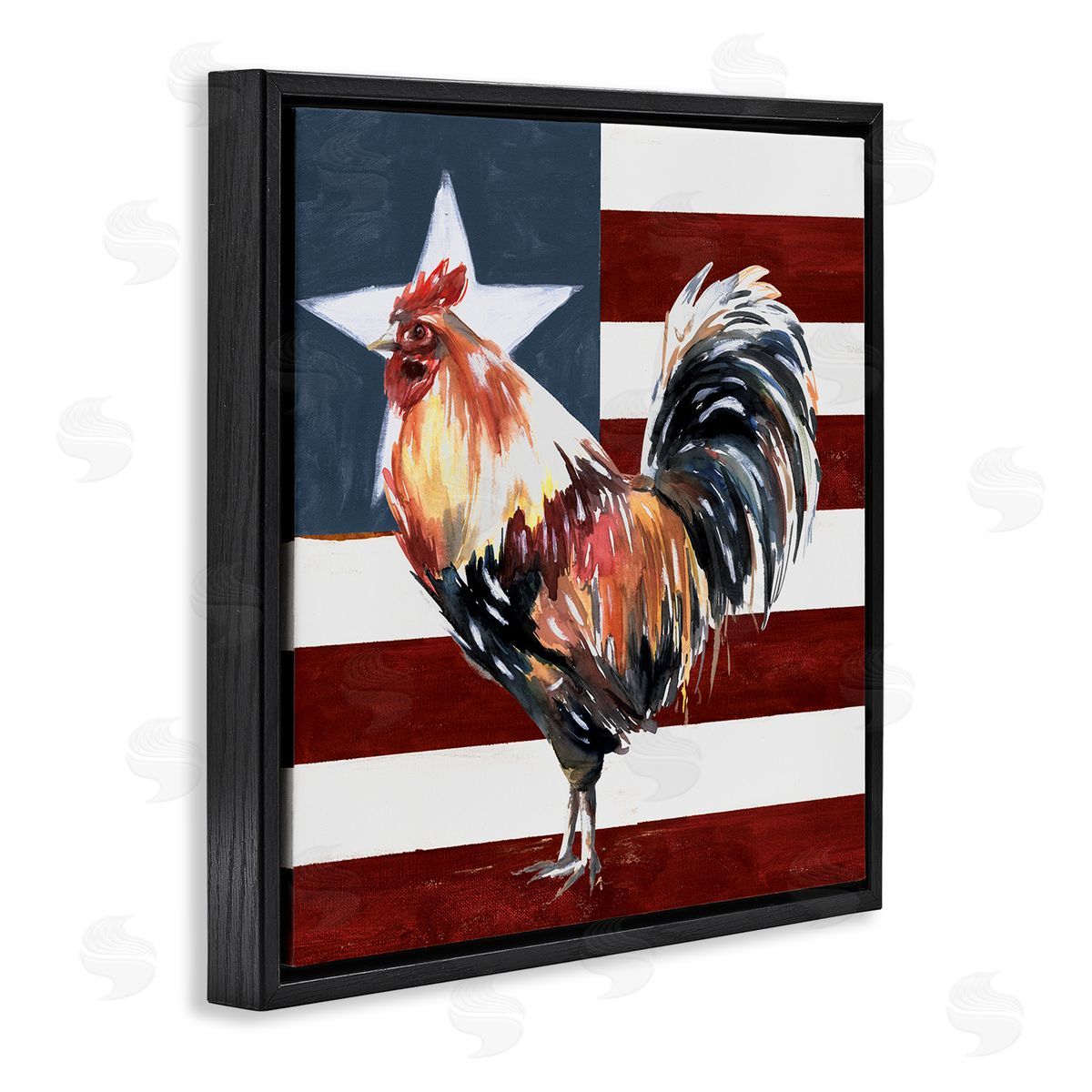 White Ladder Americana Rooster Single Star United States Flag Black Floating Frame Canvas Wall Art Print