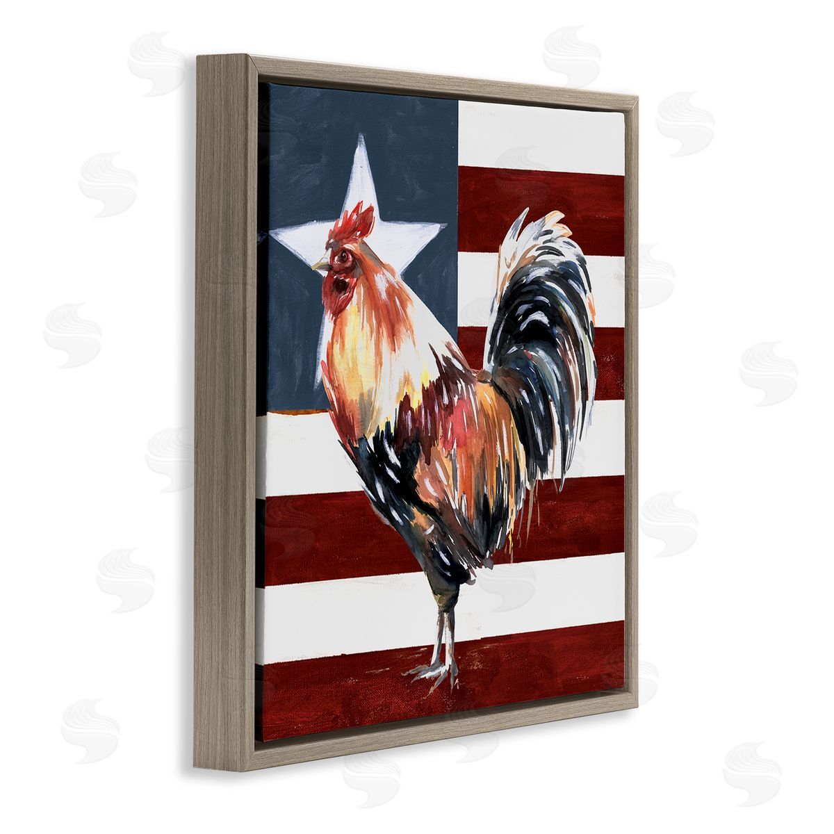 White Ladder Americana Rooster Single Star United States Flag Brown Floating Frame Canvas Wall Art Print