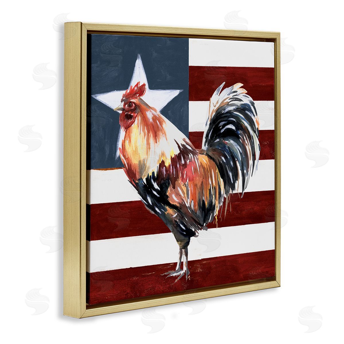 White Ladder Americana Rooster Single Star United States Flag Gold Floating Frame Canvas Wall Art Print