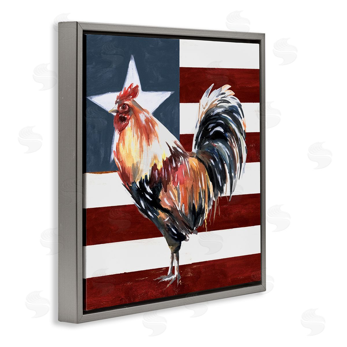 White Ladder Americana Rooster Single Star United States Flag Gray Floating Frame Canvas Wall Art Print