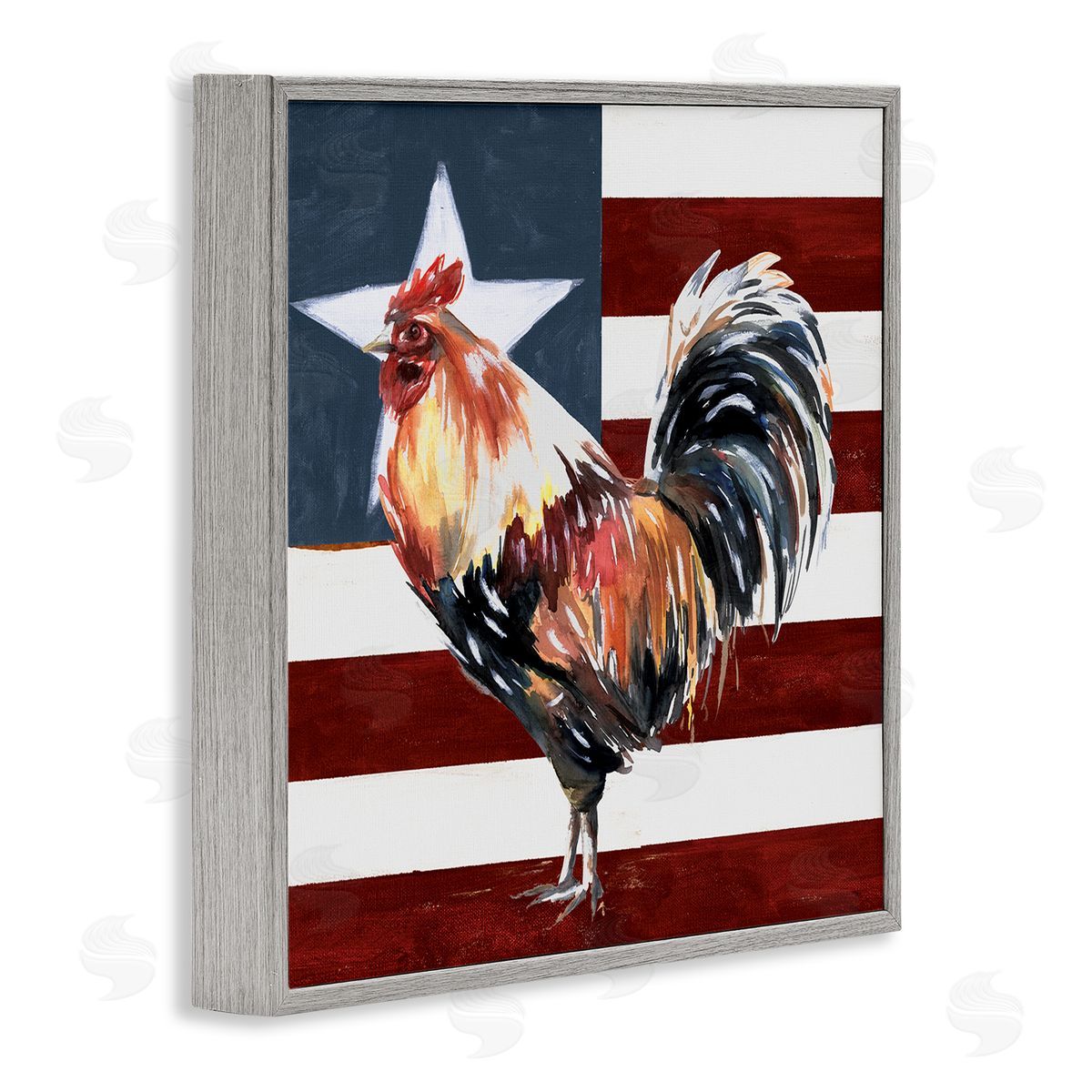 White Ladder Americana Rooster Single Star United States Flag Gray Framed Glicee Wall Art Print
