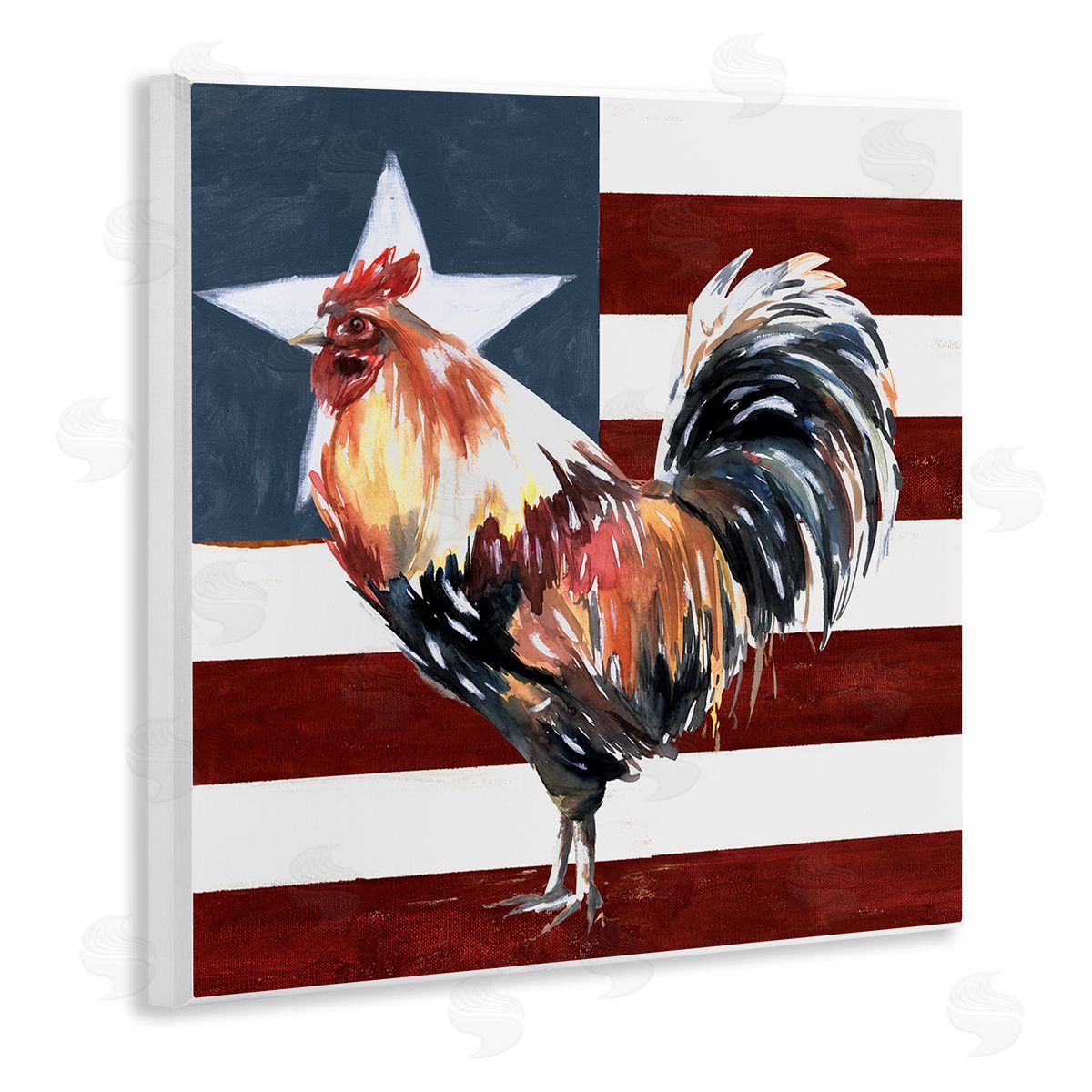 White Ladder Americana Rooster Single Star United States Flag Wooden Wall Plaque Art Print