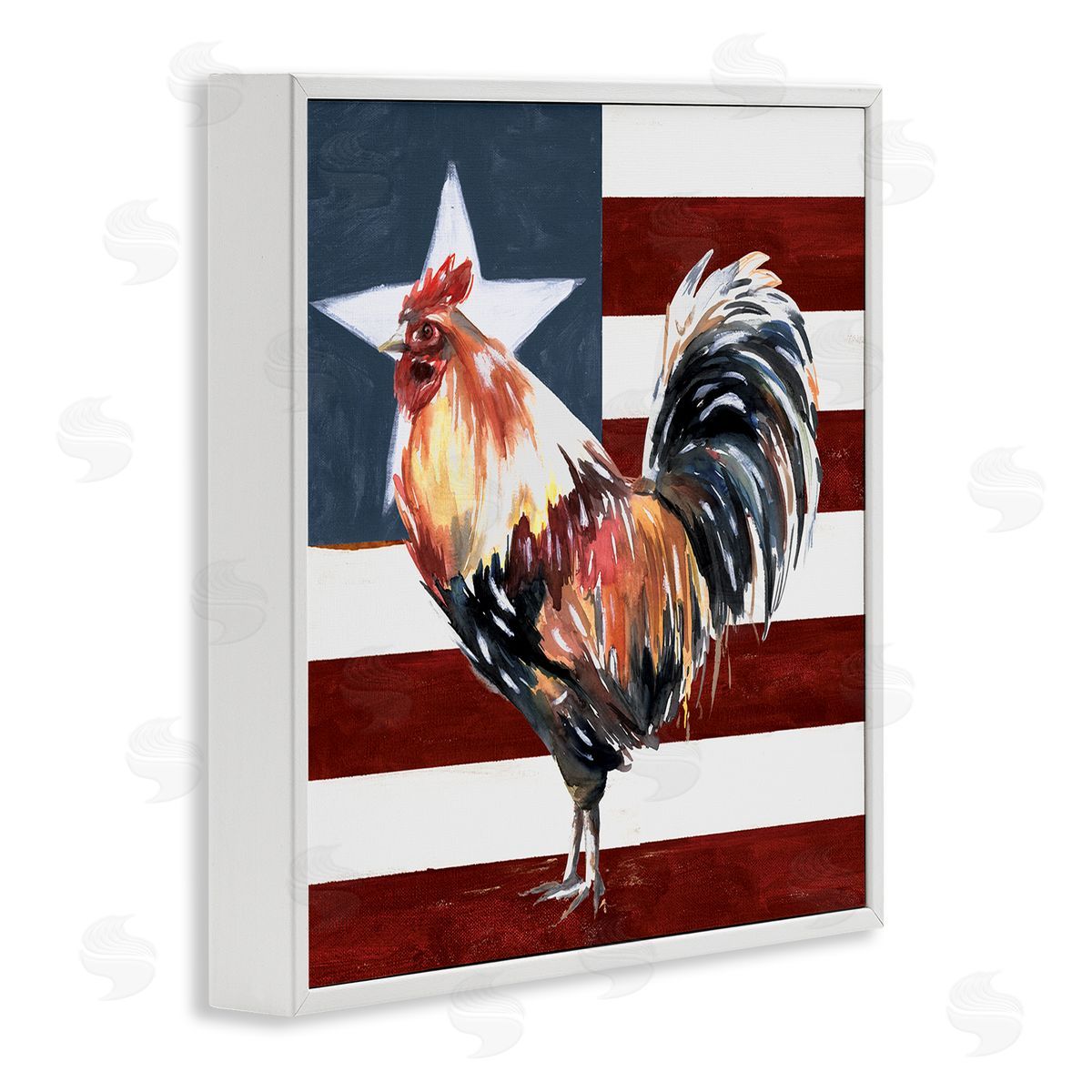 White Ladder Americana Rooster Single Star United States Flag White Framed Glicee Wall Art Print