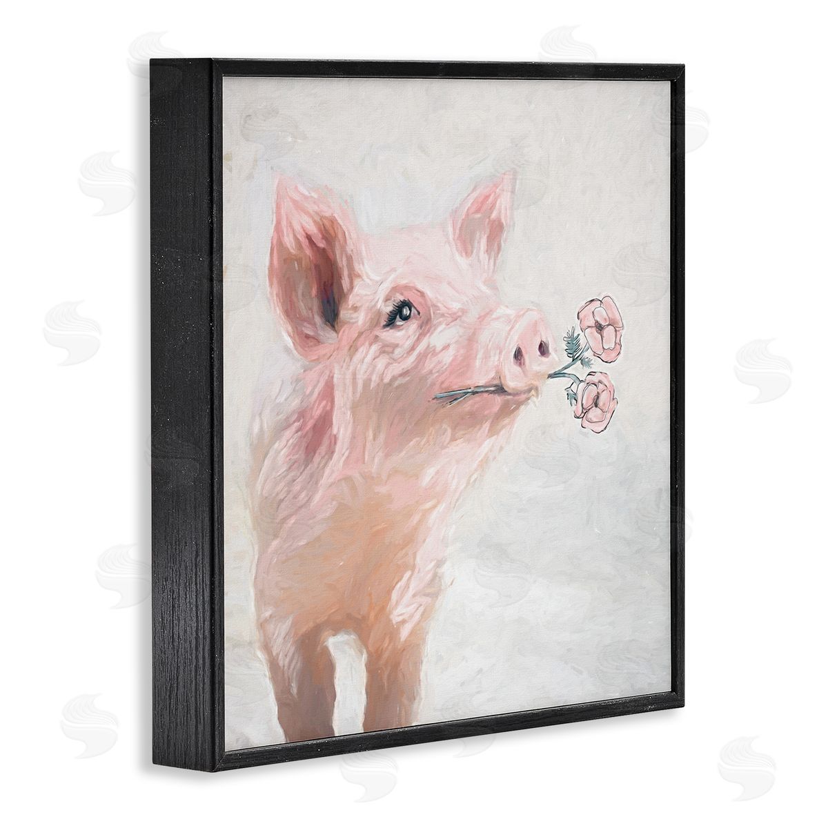 White Ladder Lovely Pink Country Pig Flower Blossoms Painting Black Framed Glicee Wall Art Print