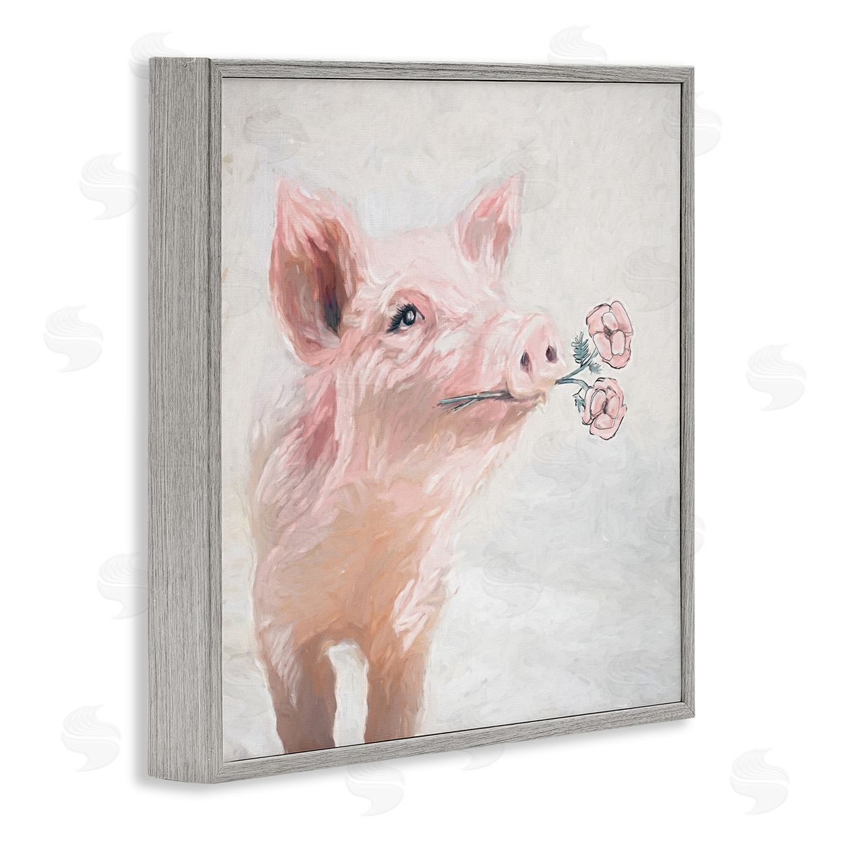 White Ladder Lovely Pink Country Pig Flower Blossoms Painting Gray Framed Glicee Wall Art Print
