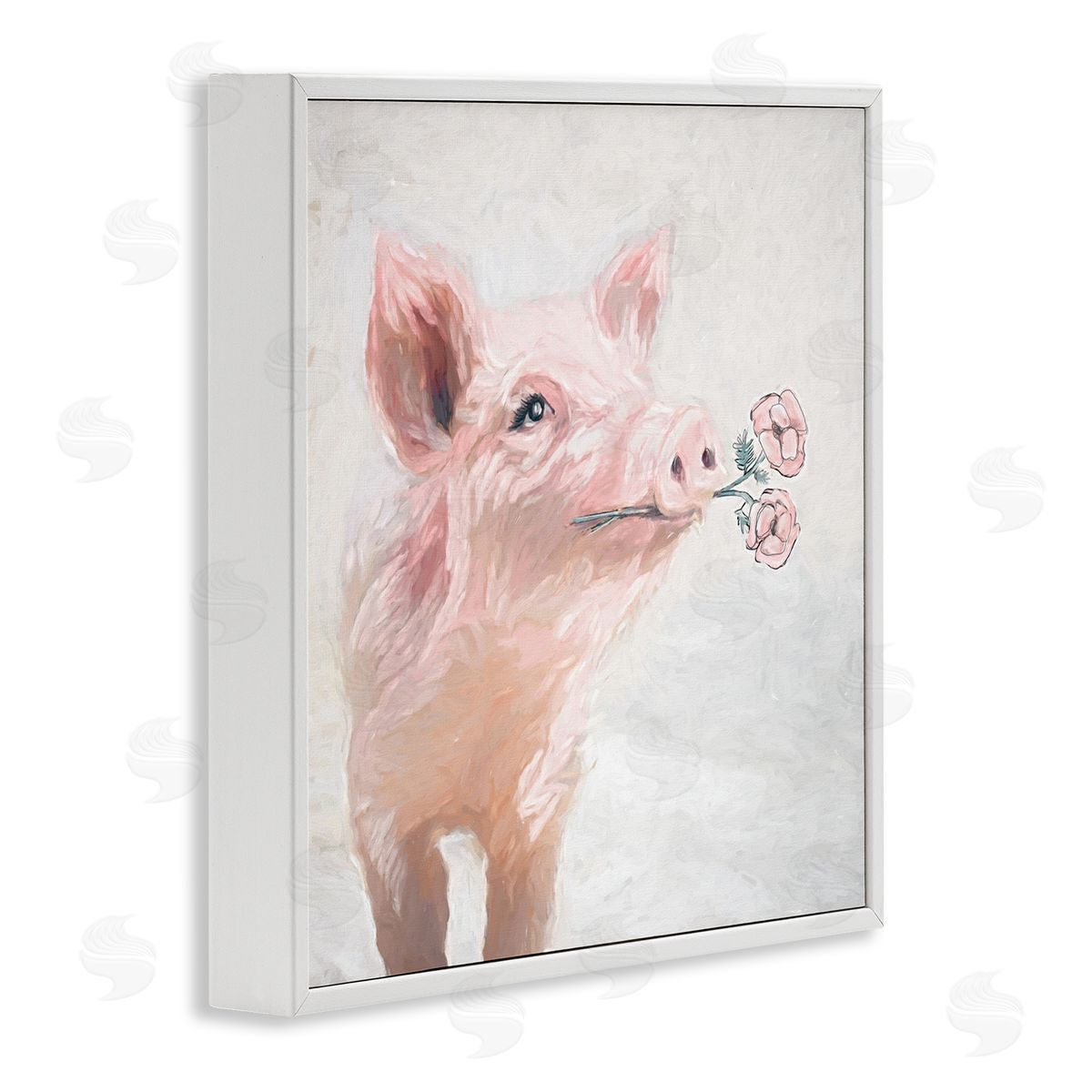 White Ladder Lovely Pink Country Pig Flower Blossoms Painting White Framed Glicee Wall Art Print