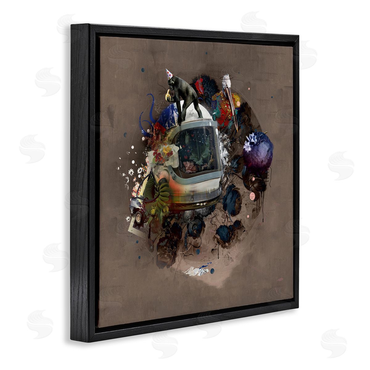 Teis Albers Layered Street Style Collage Monkey Miscellaneous Wildlife  Black Floating Frame Canvas Wall Art Print