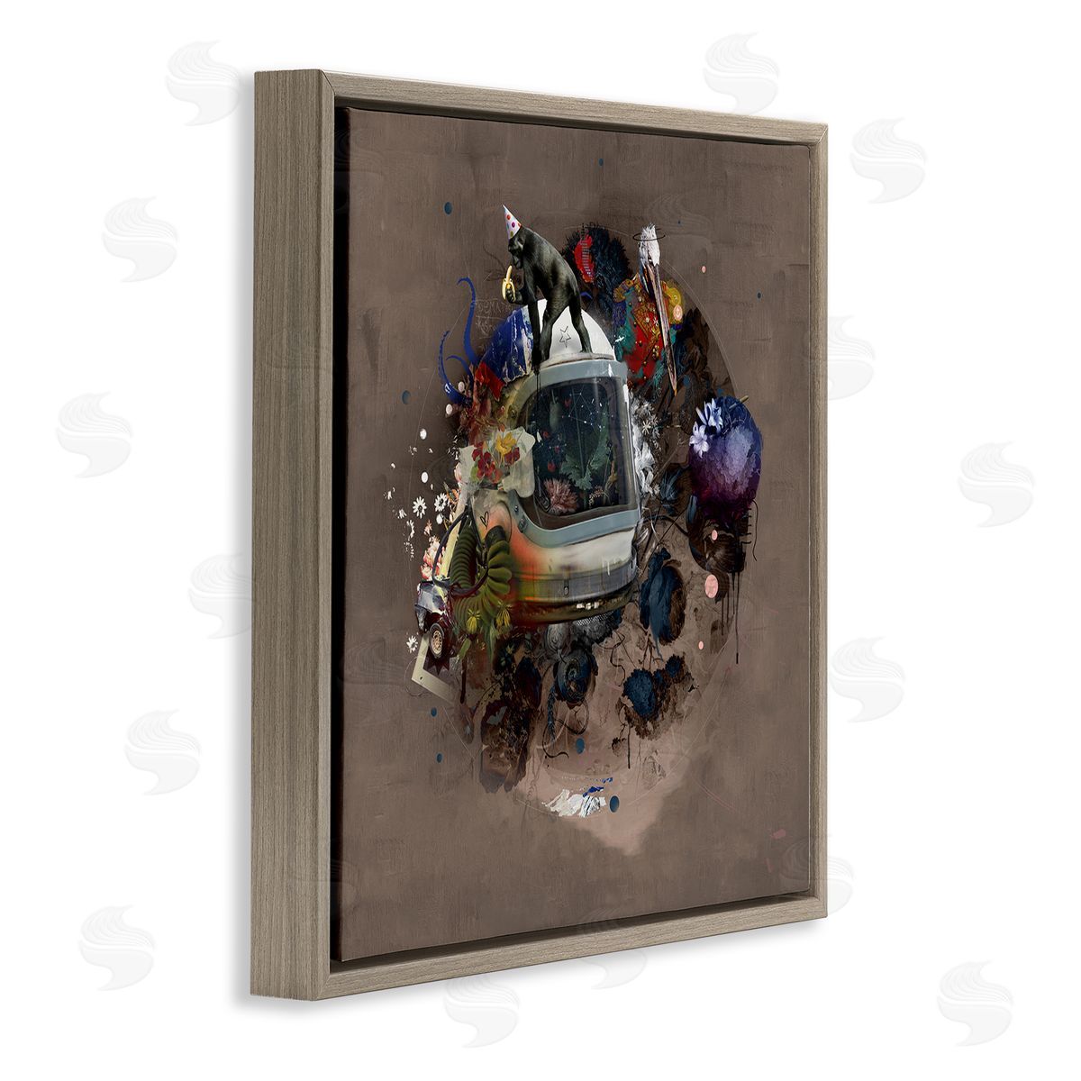 Teis Albers Layered Street Style Collage Monkey Miscellaneous Wildlife  Brown Floating Frame Canvas Wall Art Print