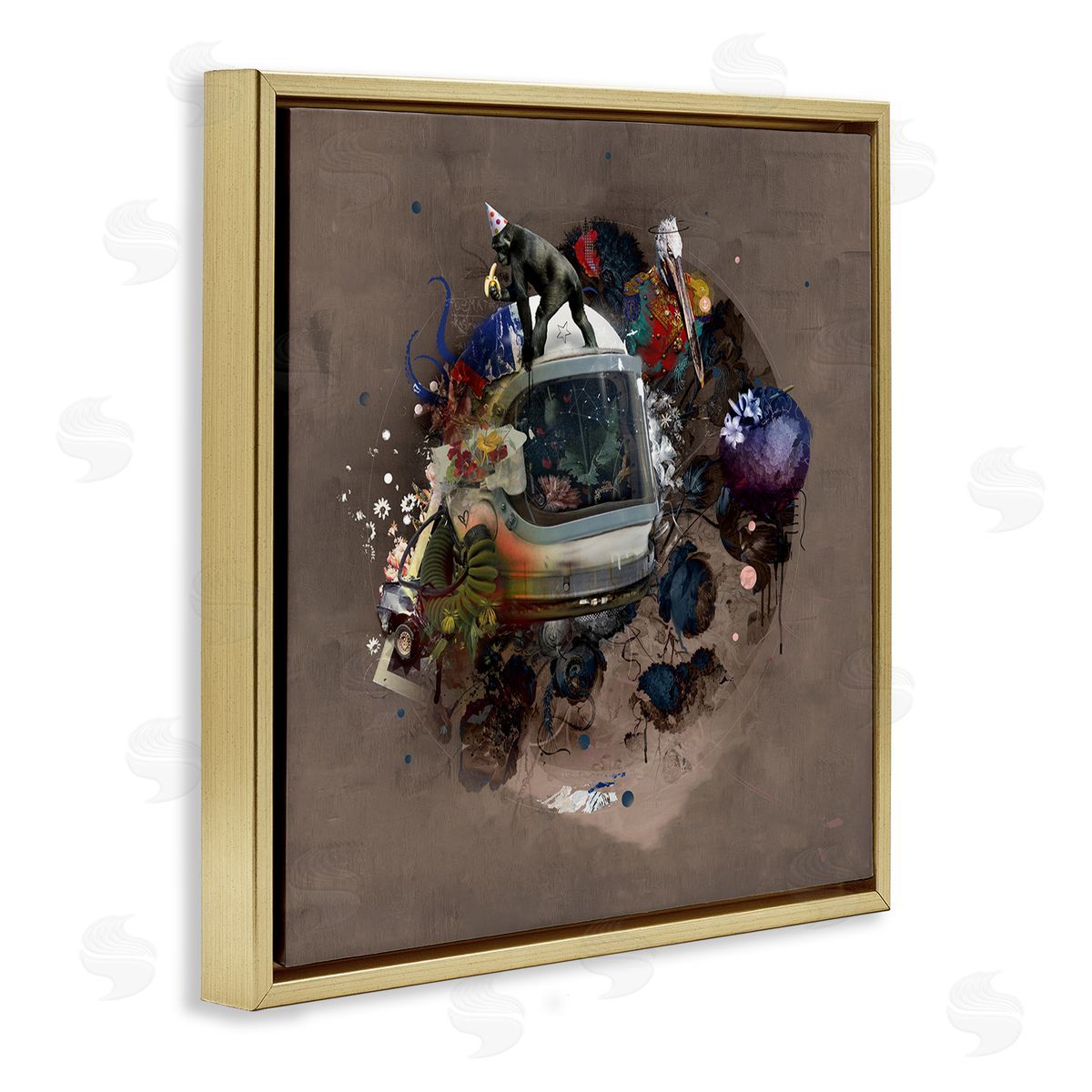 Teis Albers Layered Street Style Collage Monkey Miscellaneous Wildlife  Gold Floating Frame Canvas Wall Art Print