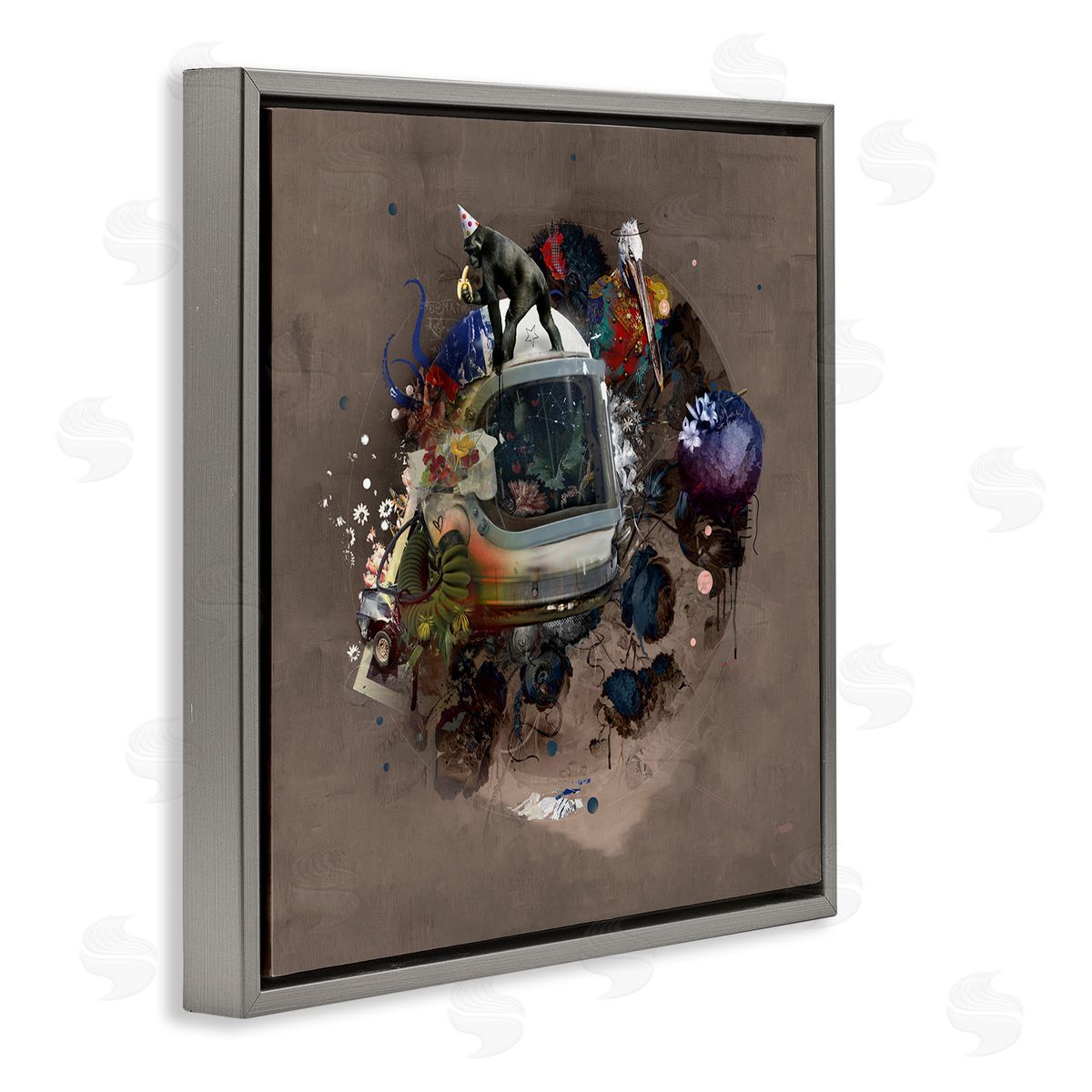 Teis Albers Layered Street Style Collage Monkey Miscellaneous Wildlife  Gray Floating Frame Canvas Wall Art Print