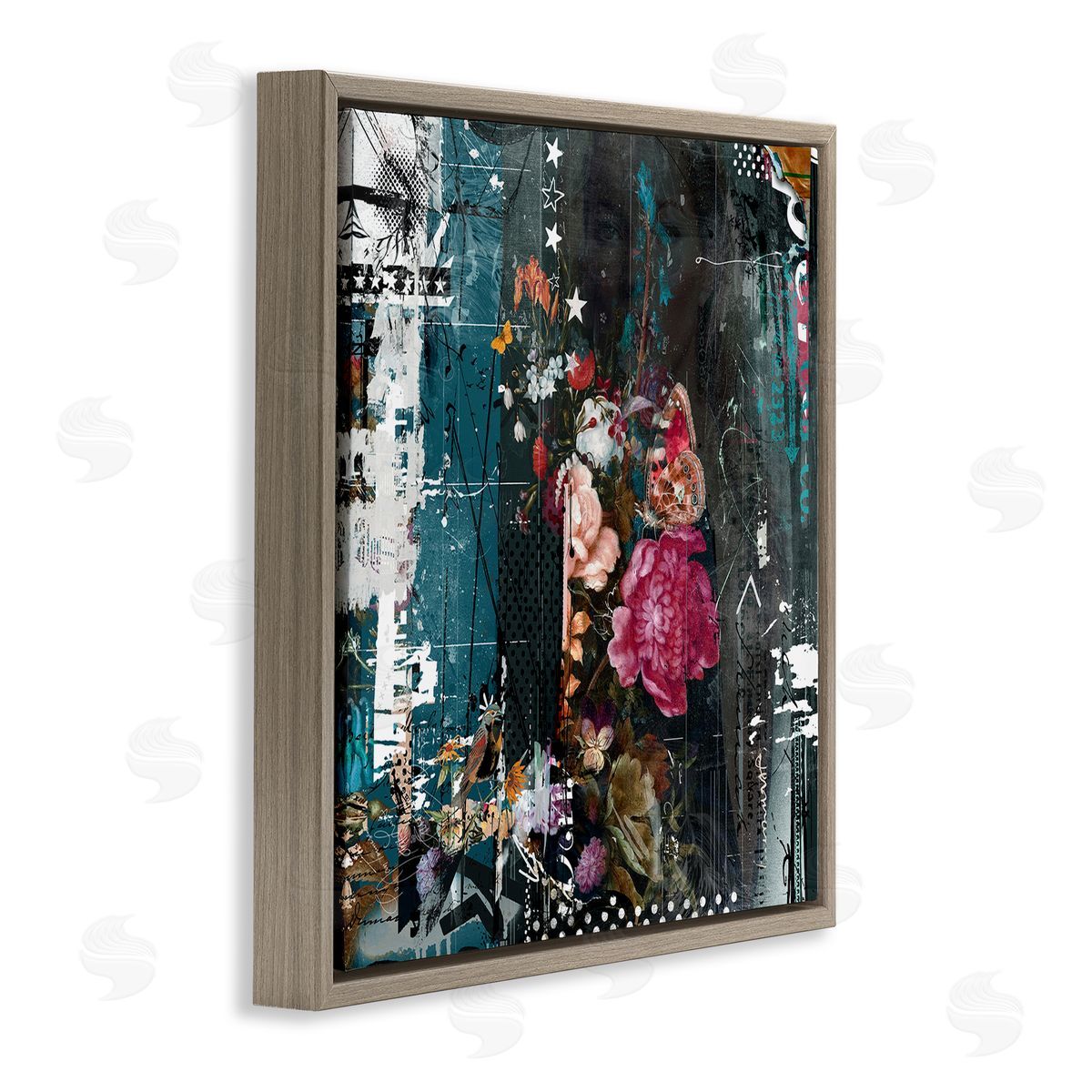 Teis Albers Vintage Street Style Layered Collage Urban Floral Detail Brown Floating Frame Canvas Wall Art Print