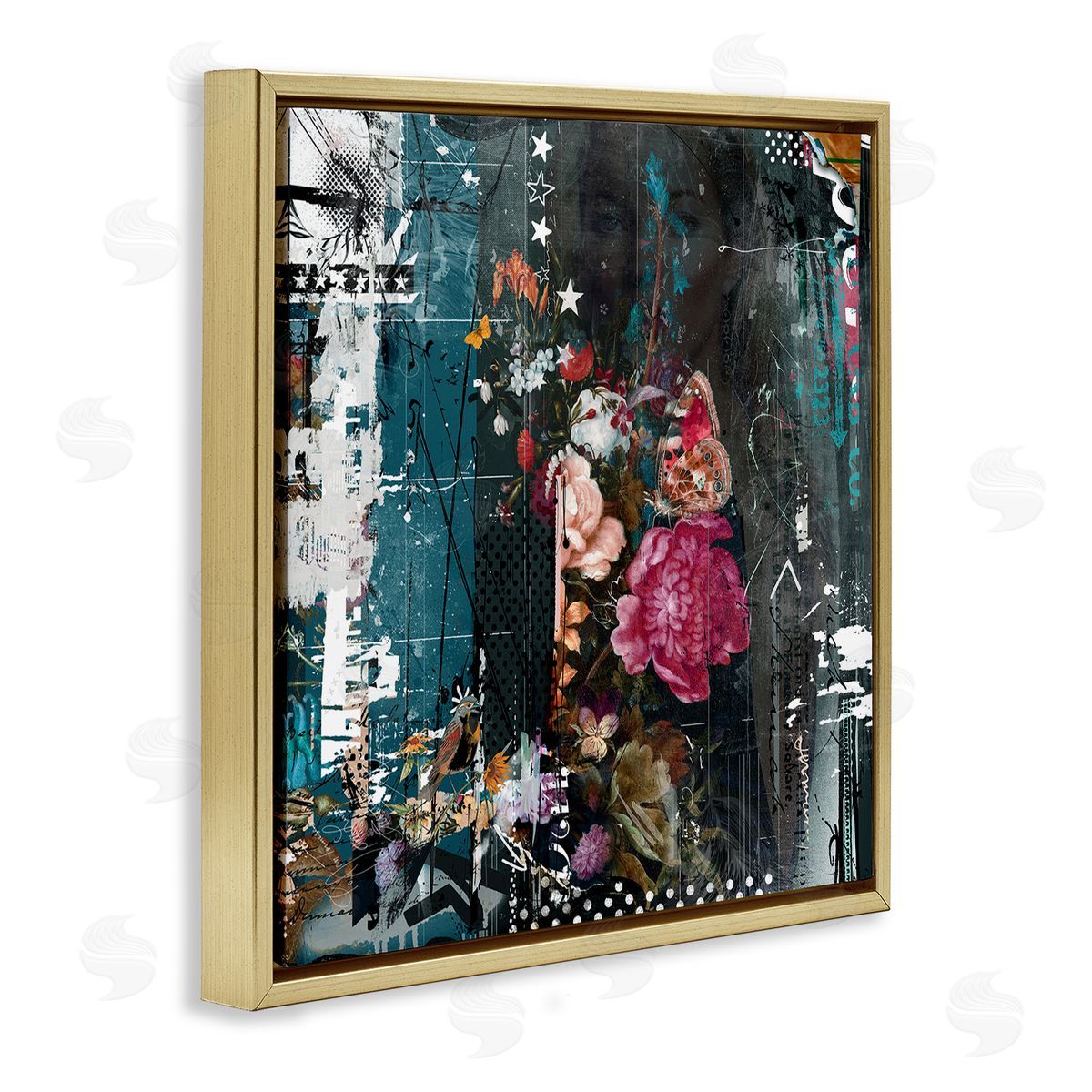 Teis Albers Vintage Street Style Layered Collage Urban Floral Detail Gold Floating Frame Canvas Wall Art Print