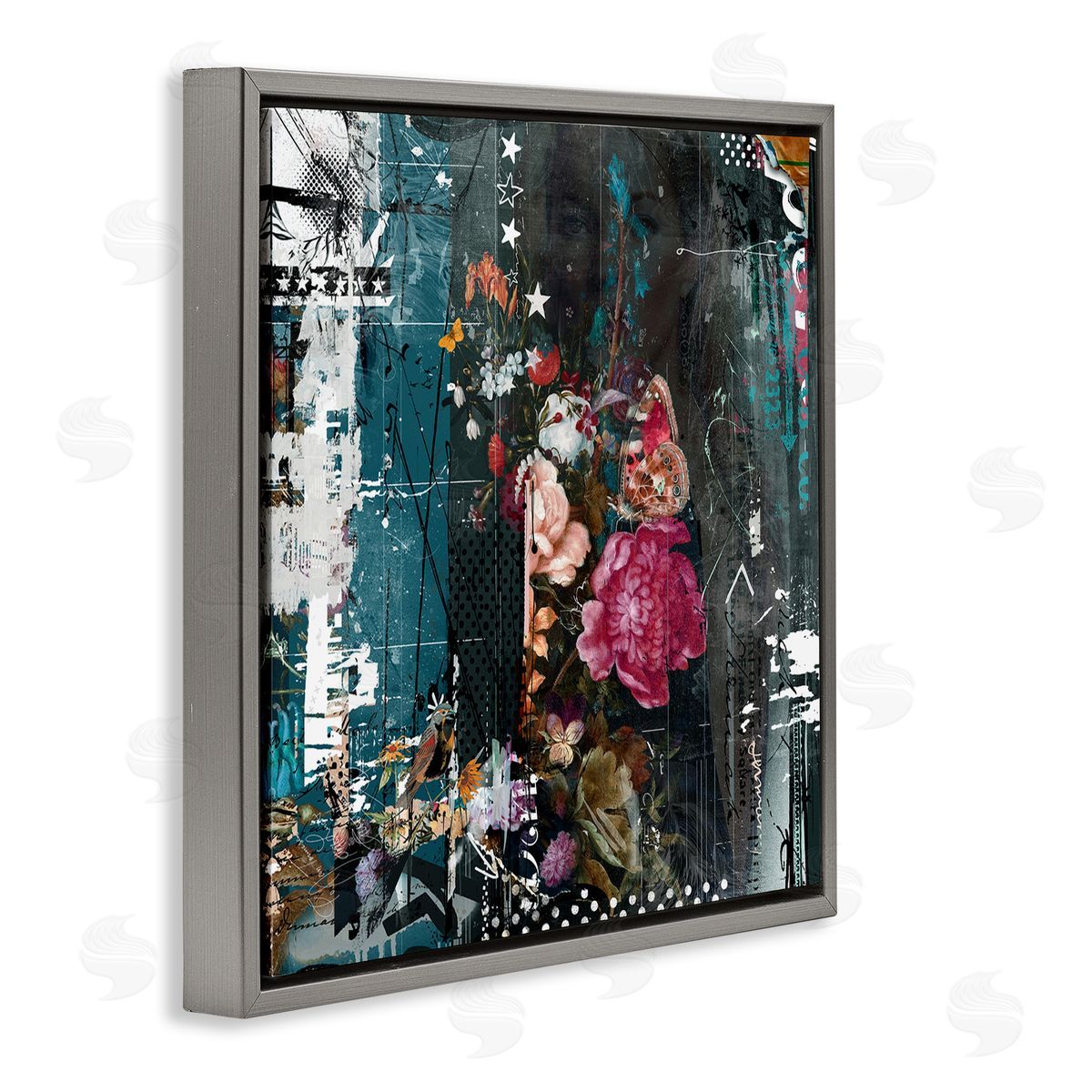 Teis Albers Vintage Street Style Layered Collage Urban Floral Detail Gray Floating Frame Canvas Wall Art Print