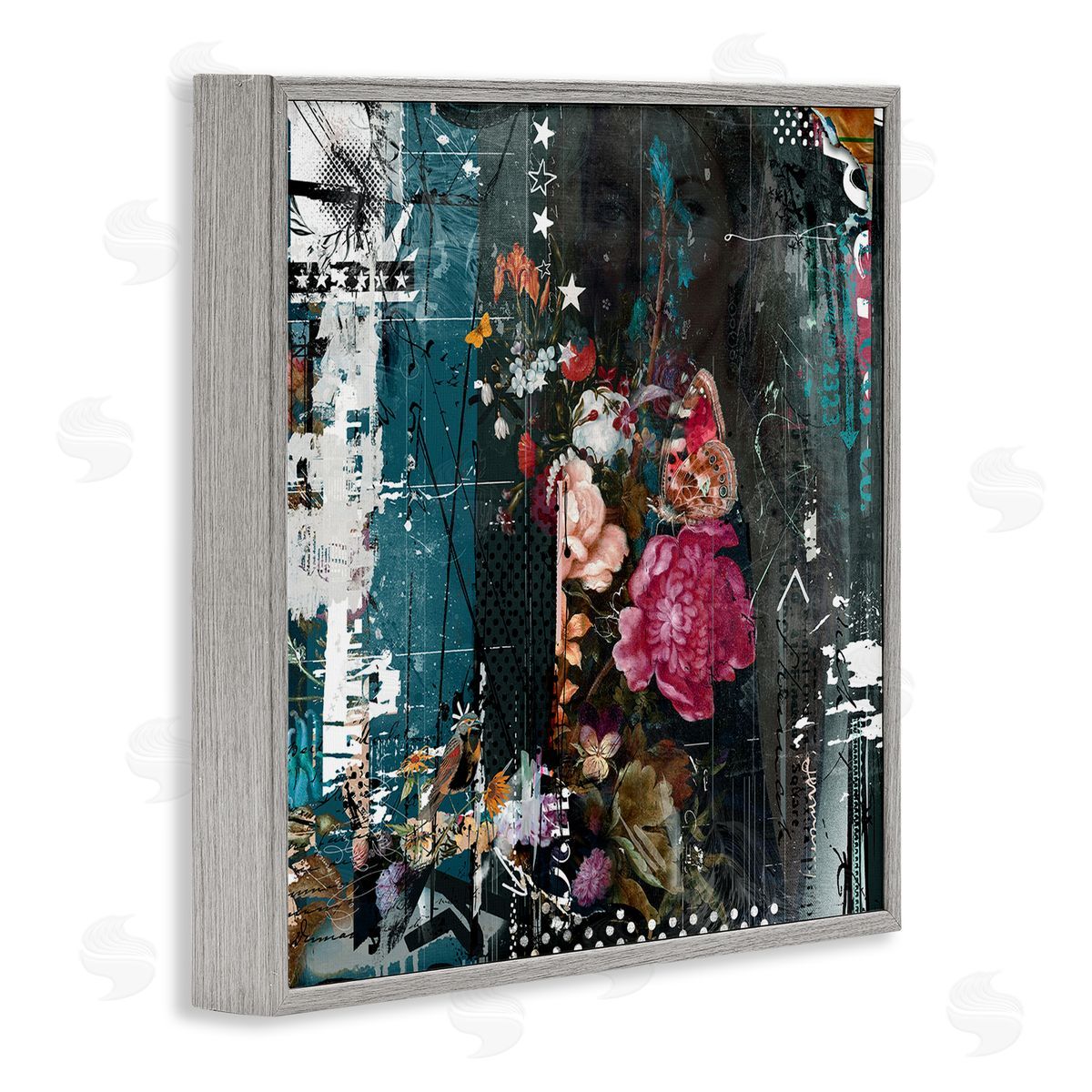 Teis Albers Vintage Street Style Layered Collage Urban Floral Detail Gray Framed Glicee Wall Art Print