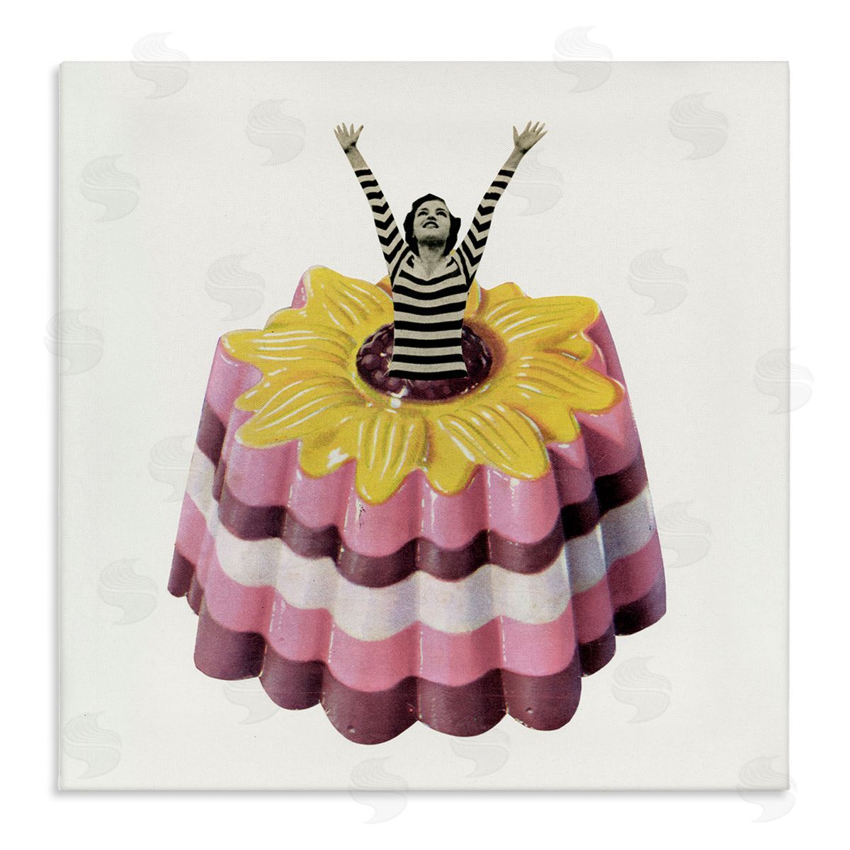 Cassia Beck Abstract Fashion Female Blancmange Custard Dessert Stripes Stretched Canvas Wall Art Print