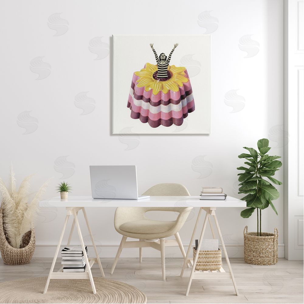 Cassia Beck Abstract Fashion Female Blancmange Custard Dessert Stripes Canvas Wall Art in Room