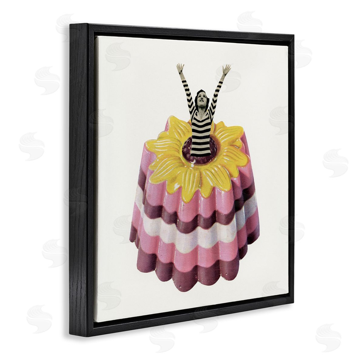 Cassia Beck Abstract Fashion Female Blancmange Custard Dessert Stripes Black Floating Frame Canvas Wall Art Print
