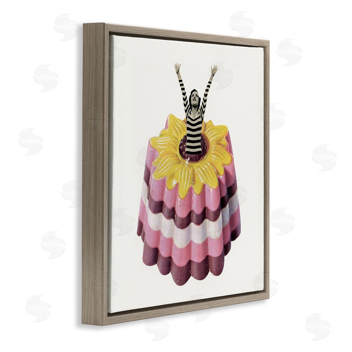 Cassia Beck Abstract Fashion Female Blancmange Custard Dessert Stripes Brown Floating Frame Canvas Wall Art Print