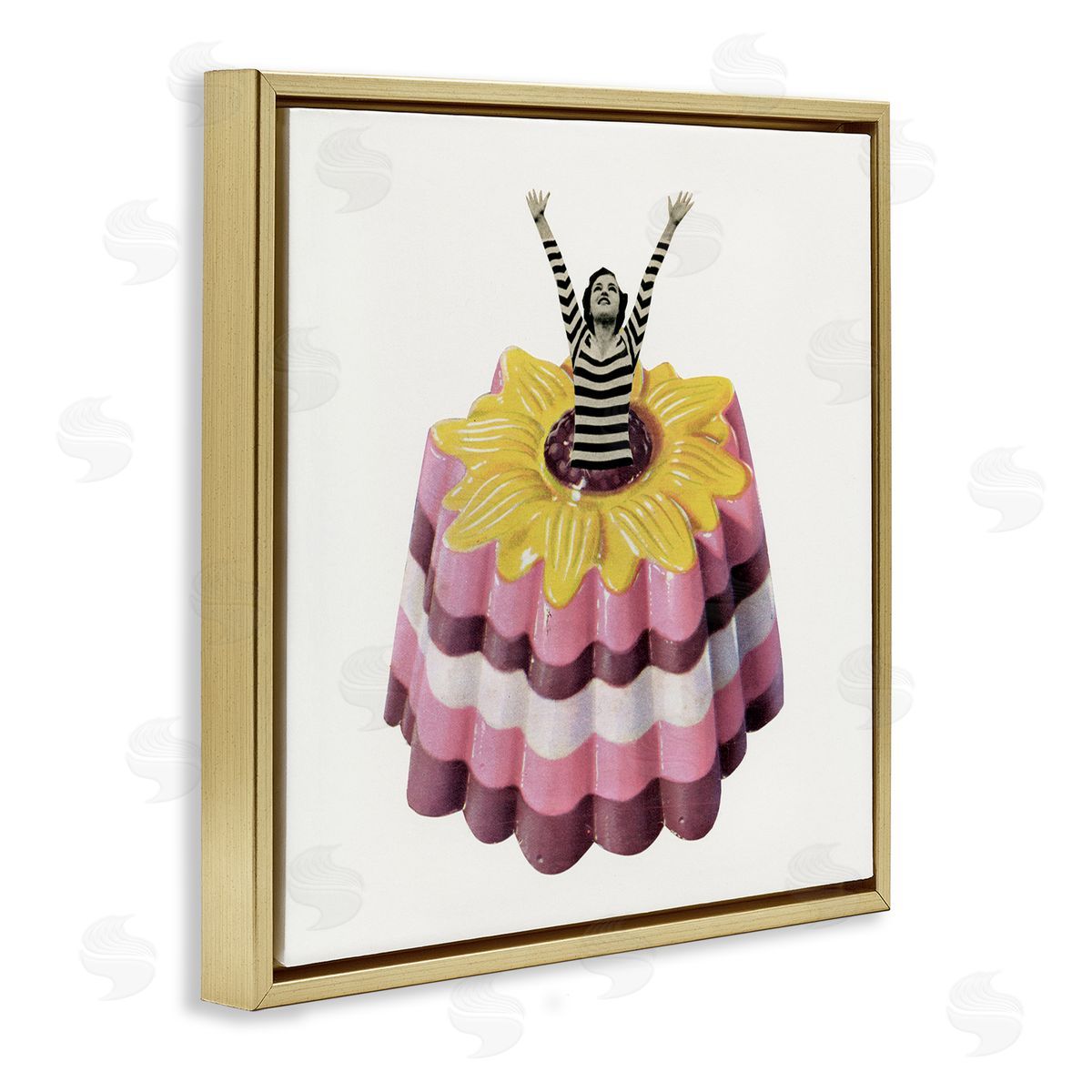 Cassia Beck Abstract Fashion Female Blancmange Custard Dessert Stripes Gold Floating Frame Canvas Wall Art Print